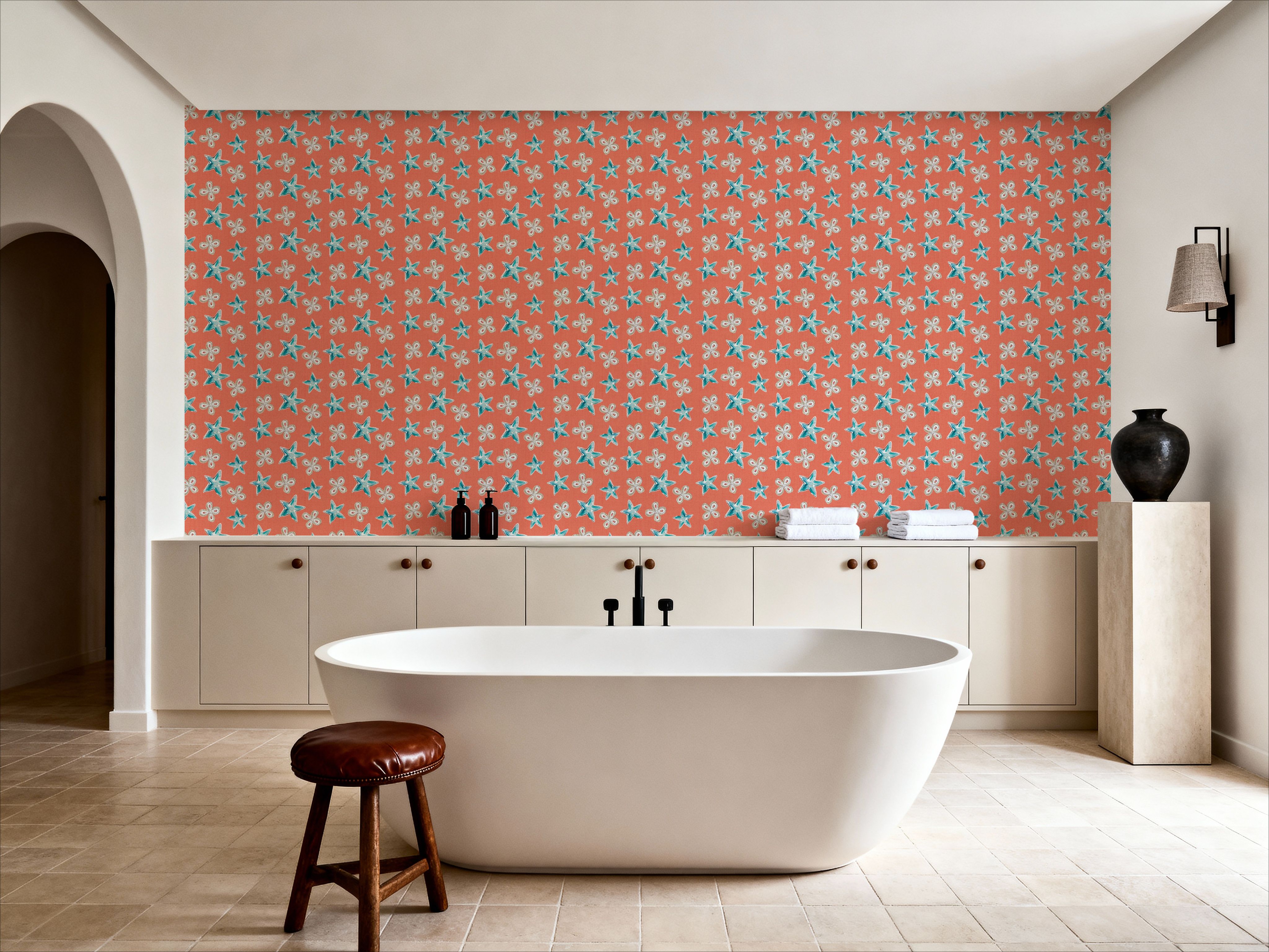 Maritime Stars Blue on Red