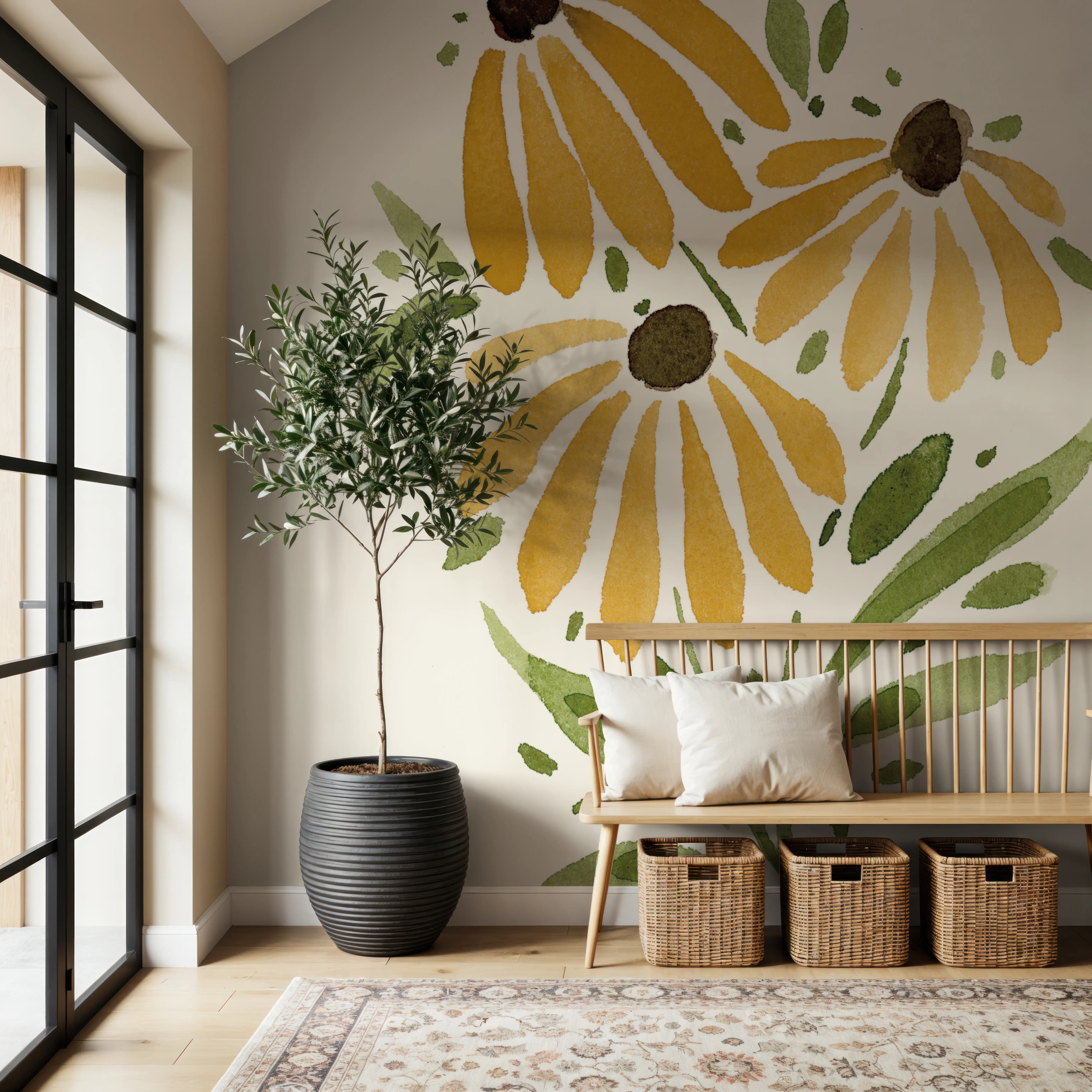 Wall Mural - Spring Bouquet I - Floral Nature mural wallpaper - Yellow - Bedroom - Wallism UK - Peel & Stick or Paste-the-Wall
