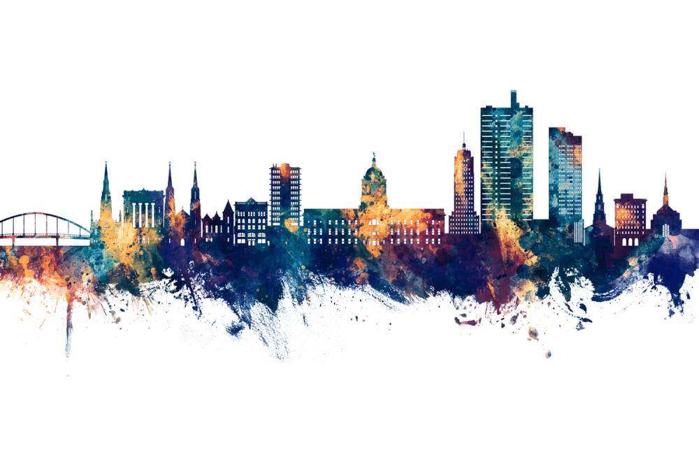 Fort Wayne Indiana Skyline Blue & Bronze