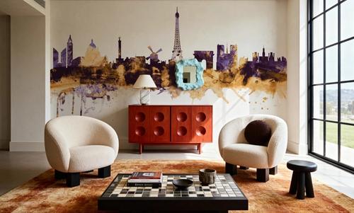 Paris Skyline Purple & Gold