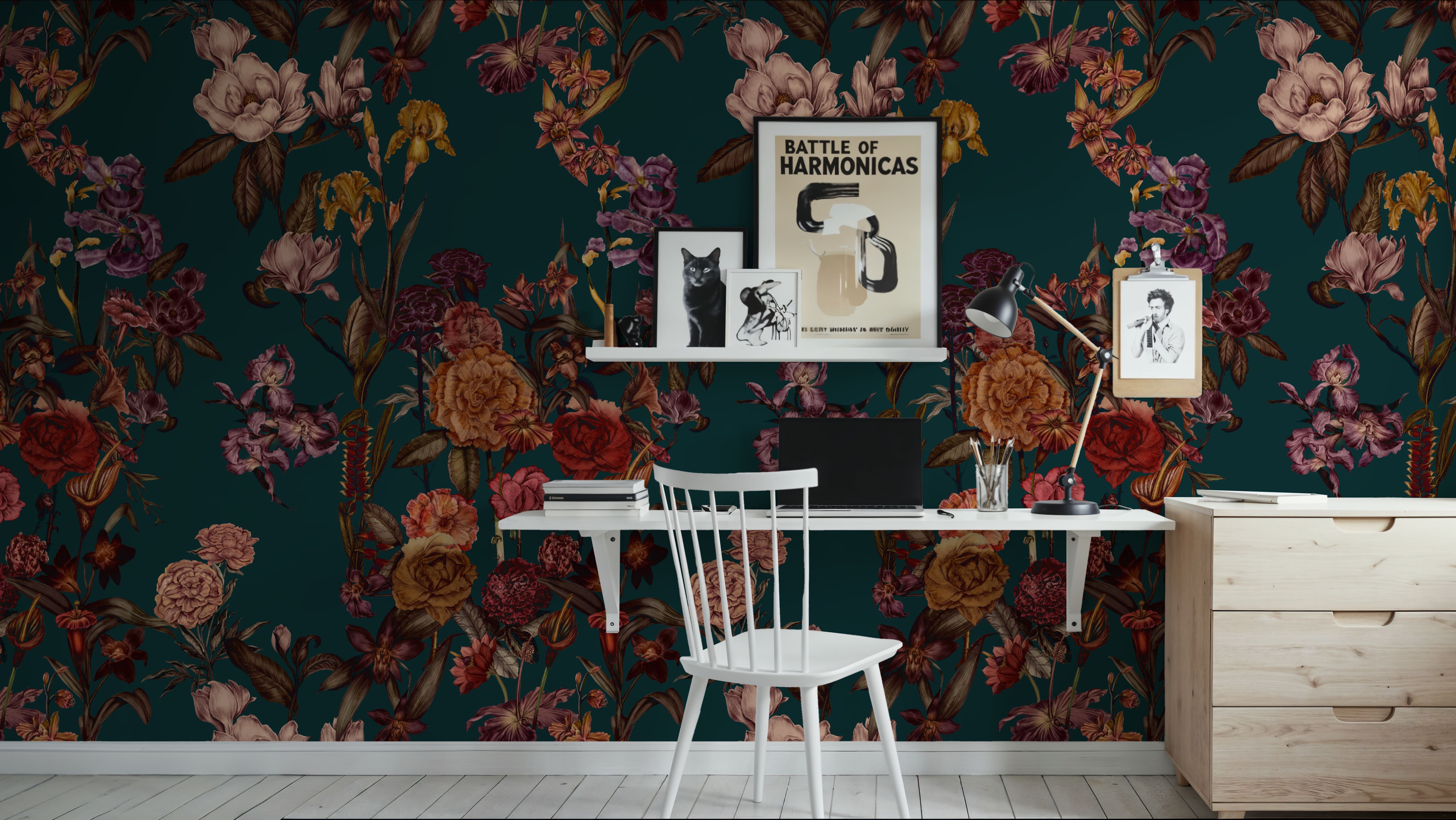 Floral Gaze, Dark Teal