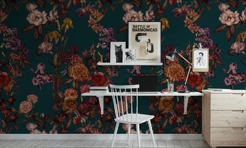 Floral Gaze, Dark Teal
