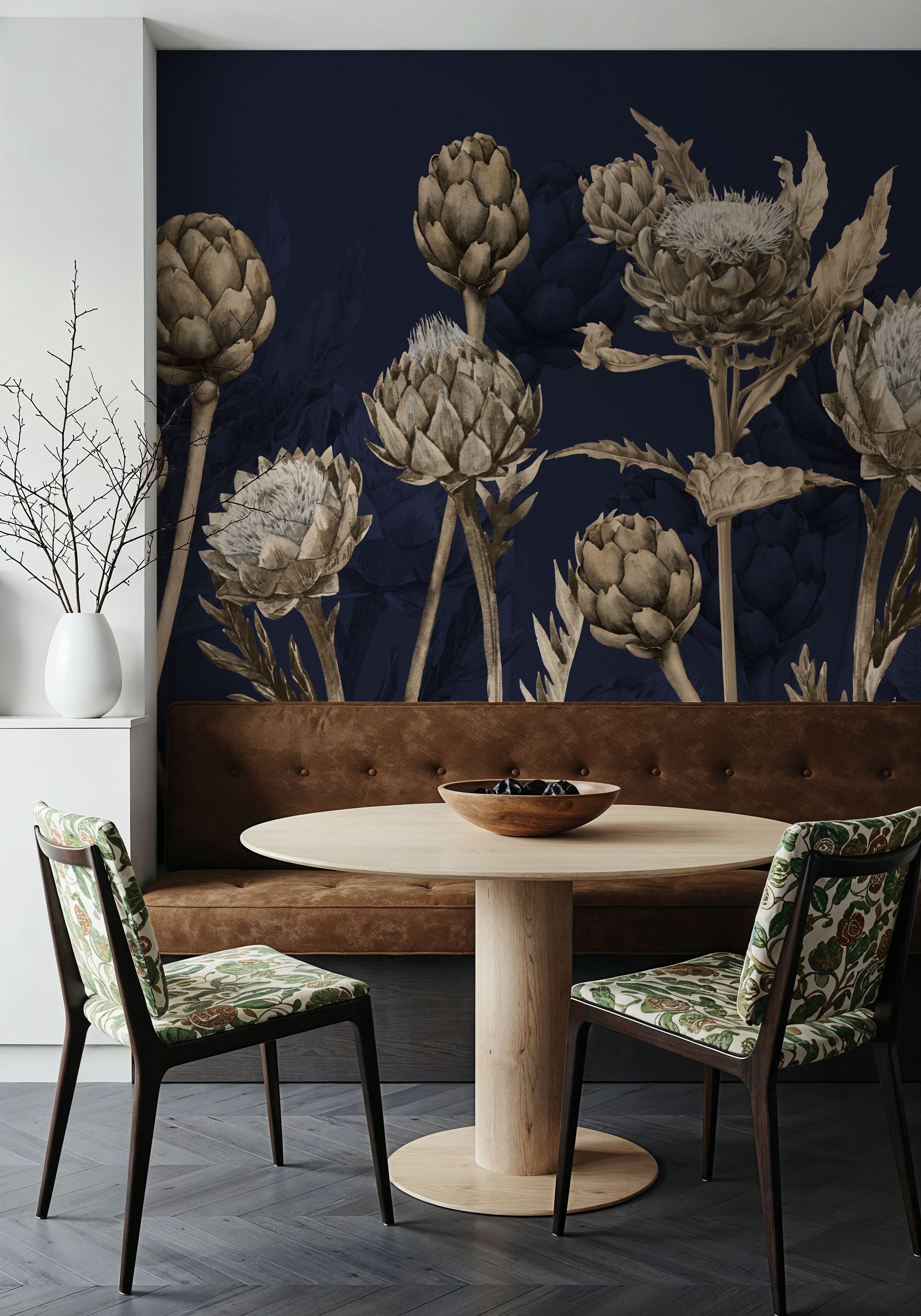 Artichoke Blooms, Navy Blue