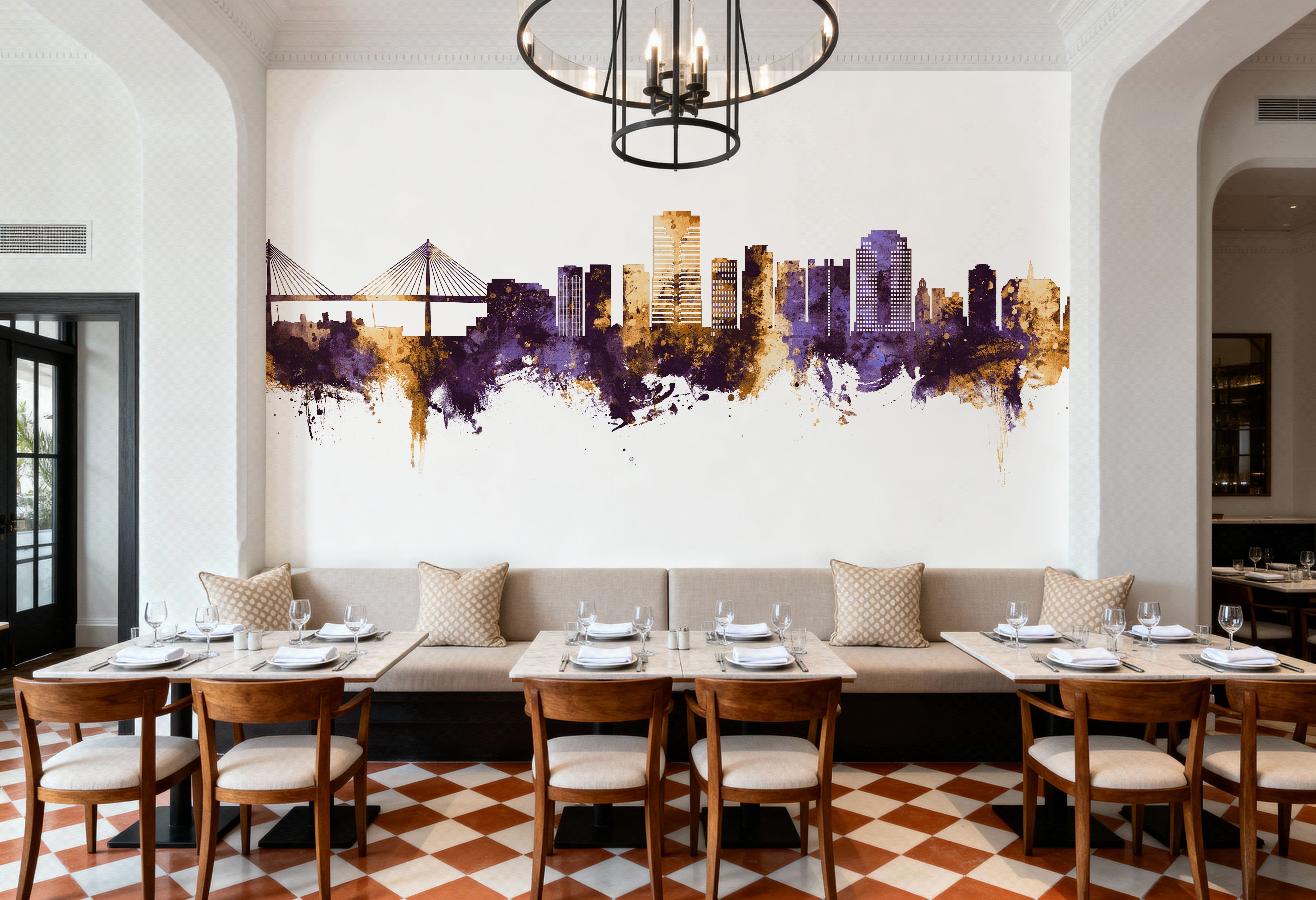 Long Beach California Skyline Purple & Gold