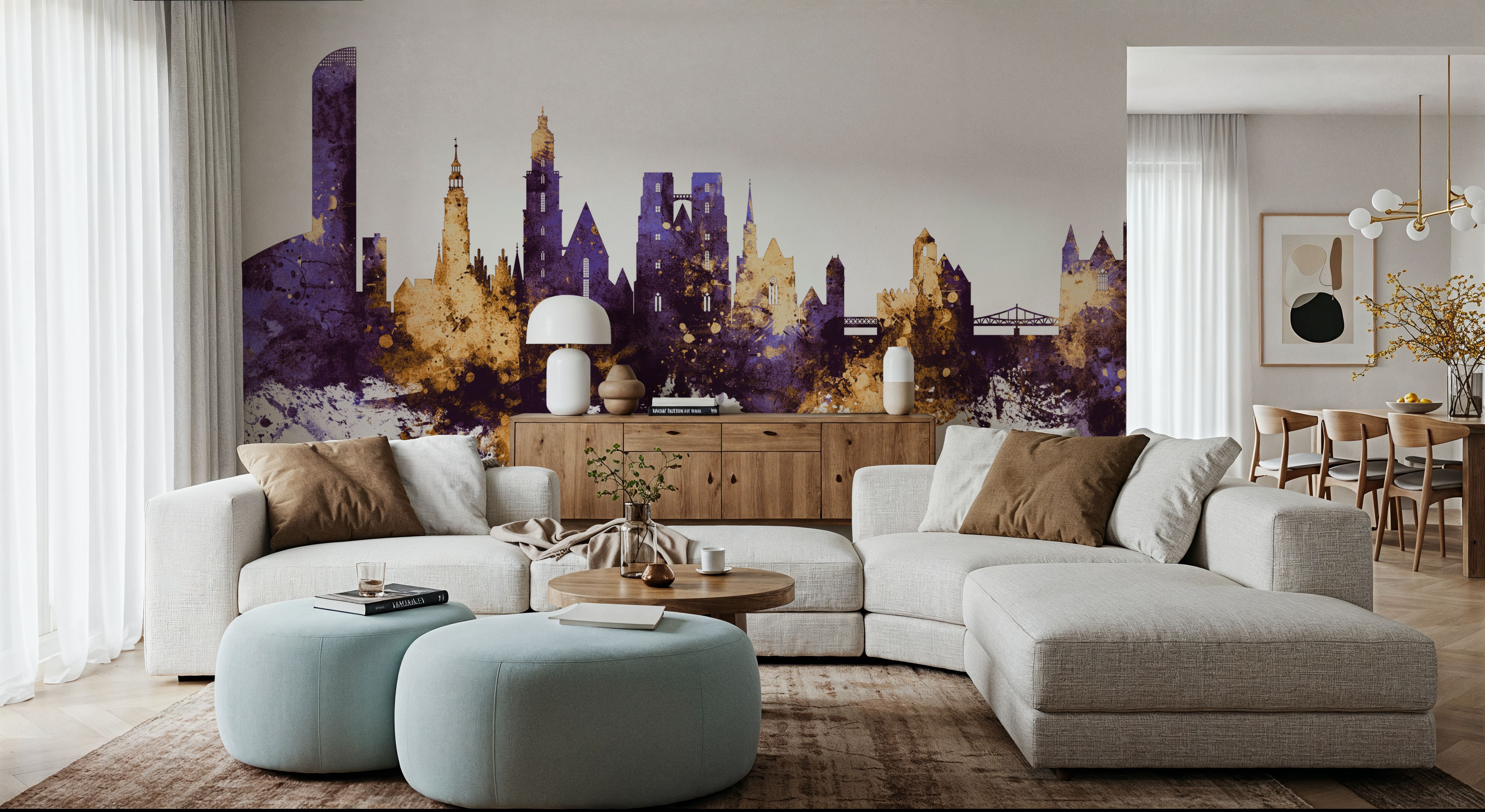 Wroclaw Poland Skyline Purple & Gold, Tapet