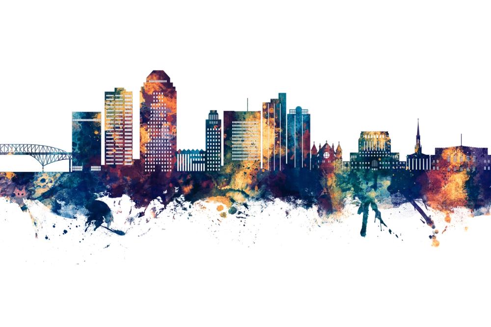 Shreveport Louisiana Skyline Blue & Bronze