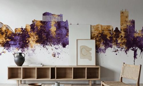 Athens Greece Skyline Purple & Gold