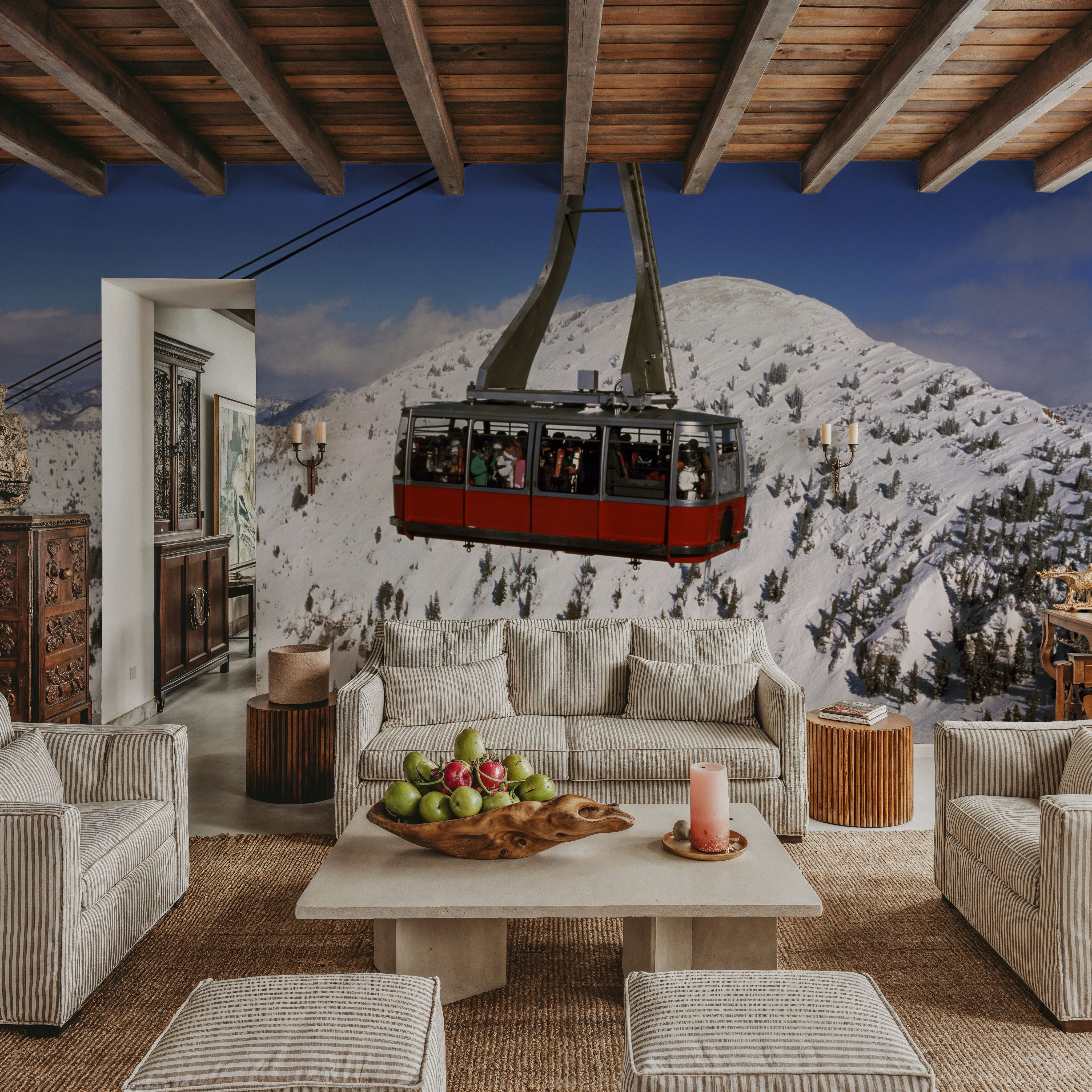 Crimson Lift Over Snow Peaks