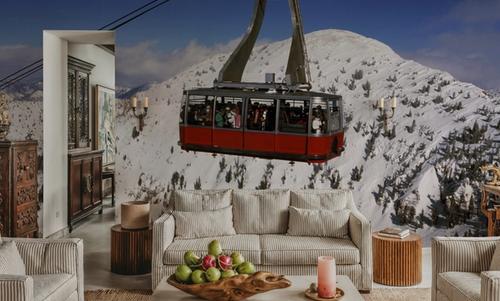 Crimson Lift Over Snow Peaks