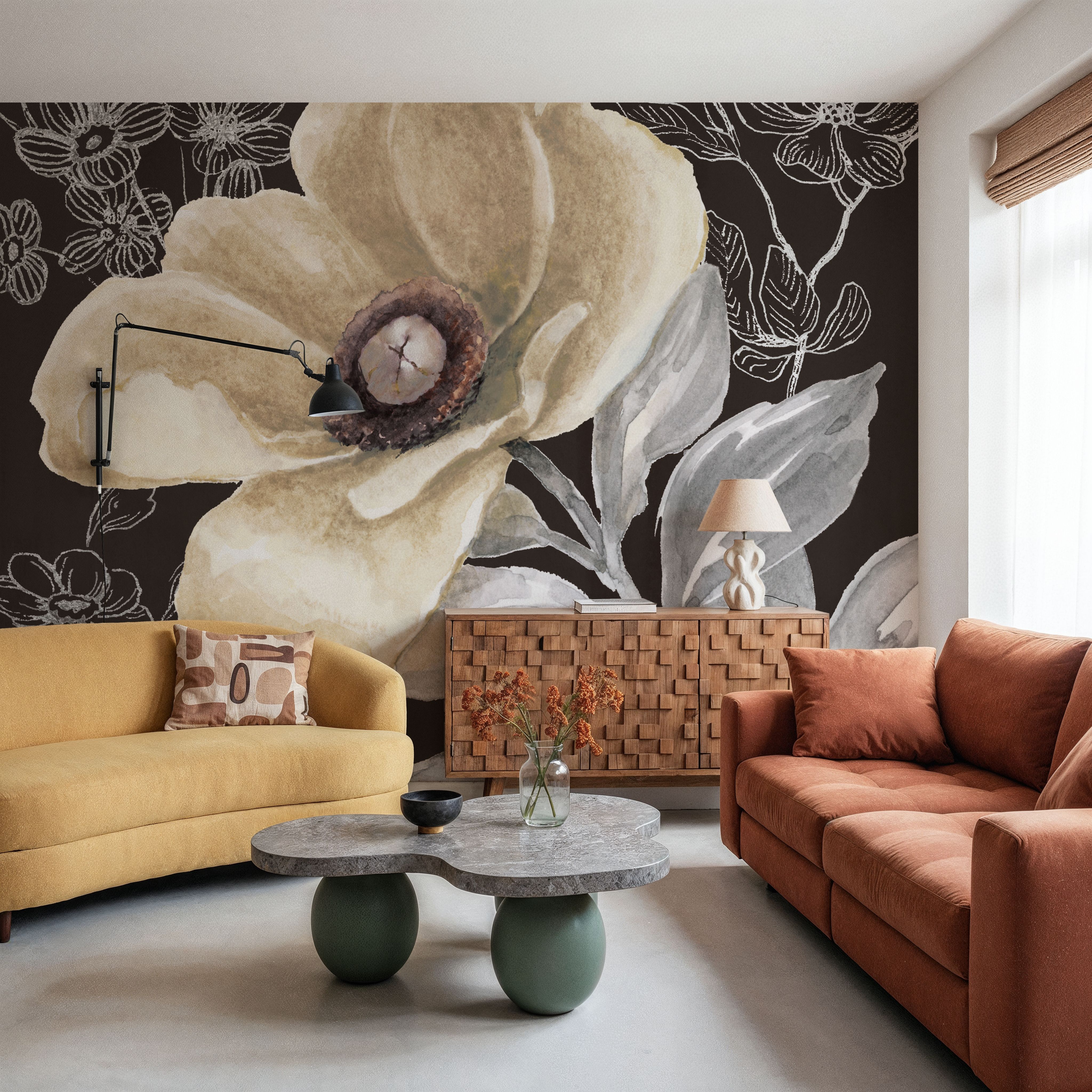 Wall Mural - Flora Toile V - Contemporary mural wallpaper - Living room - Wallism US - Premium, Textured or Peel & Stick