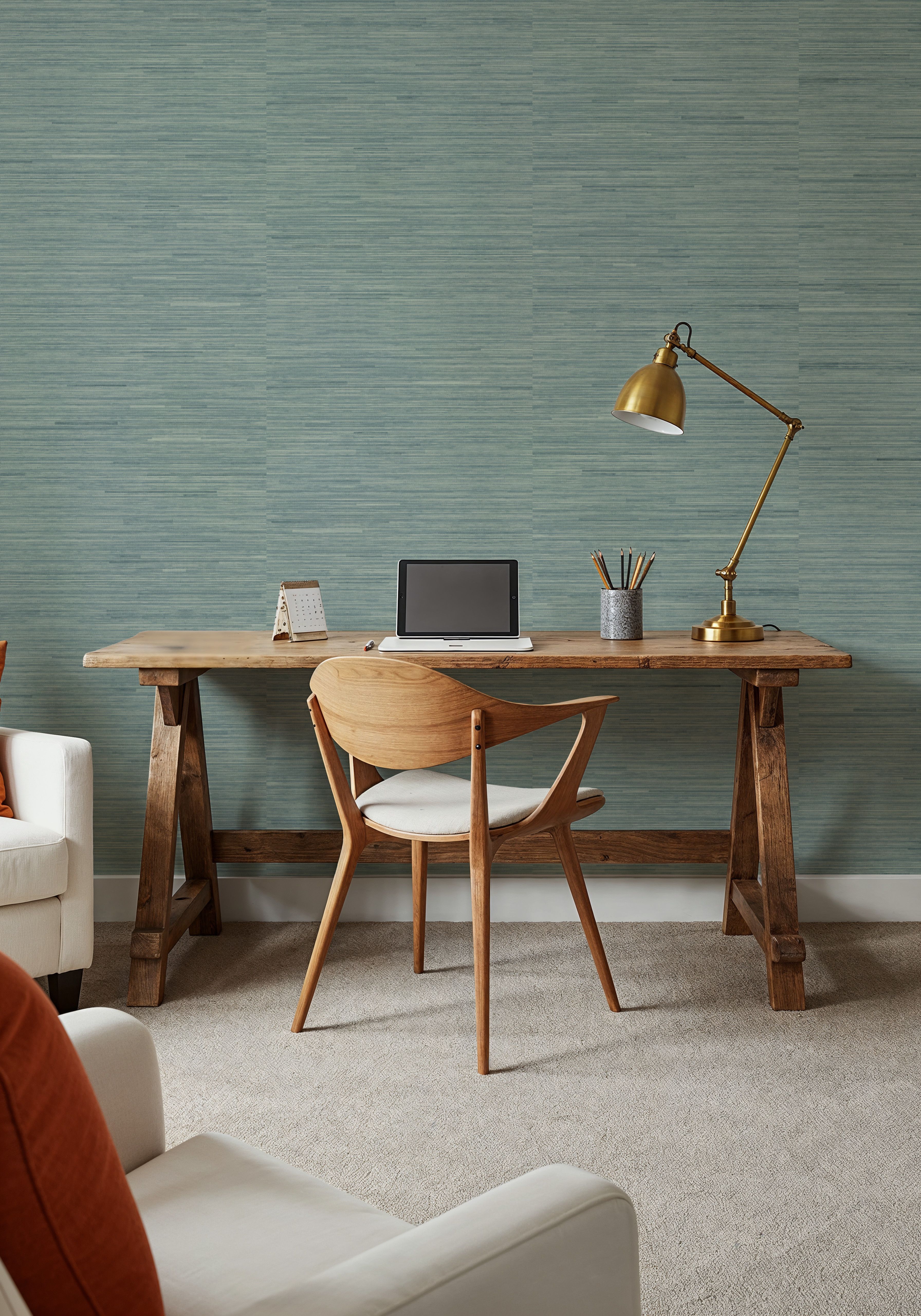 Faux Grasscloth with Visible Seams, Seafoam