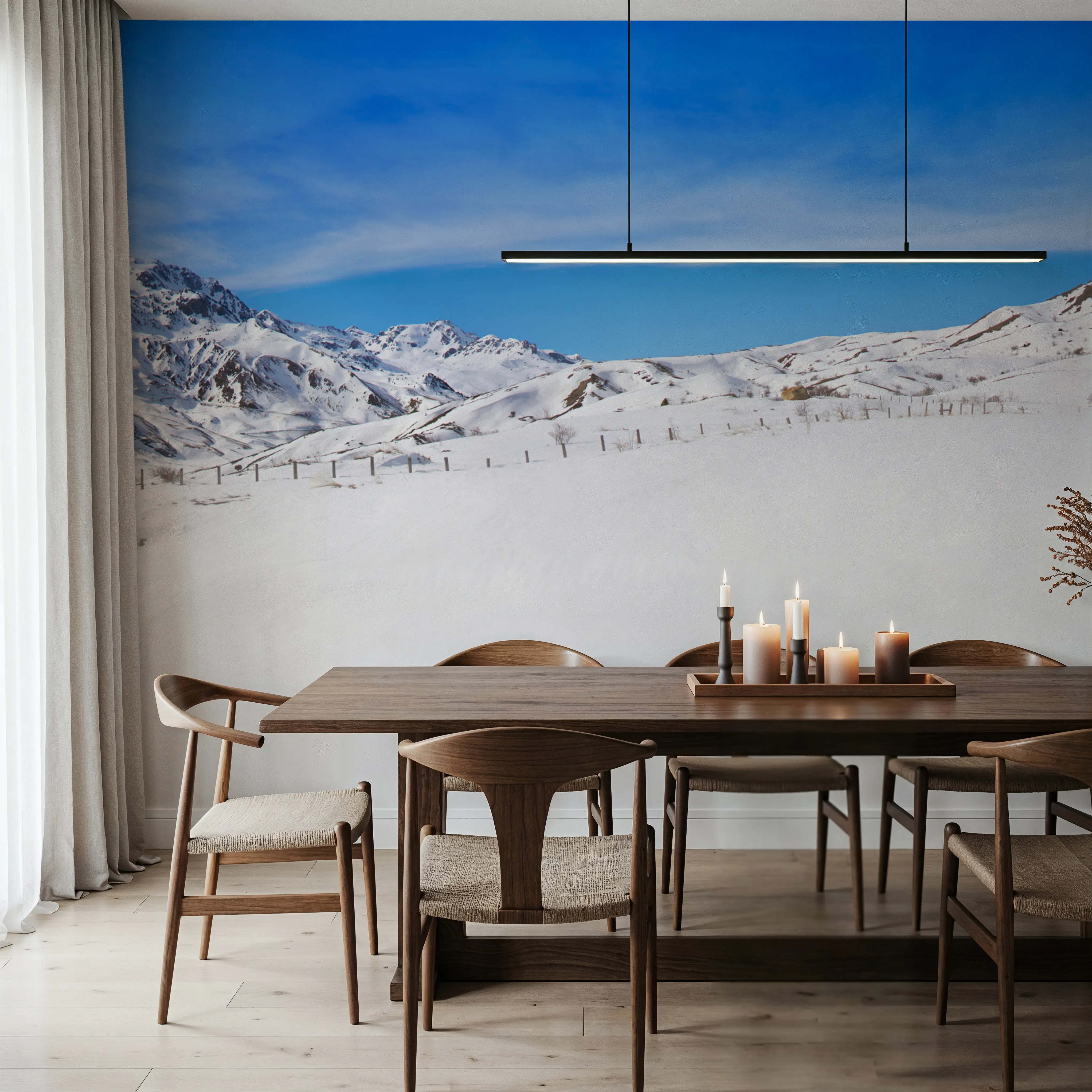 Wall Mural - Alpine Serenity White Blue - Mountains Landscapes mural wallpaper - White - Dining Room - Wallism UK - Peel & Stick or Paste-the-Wall