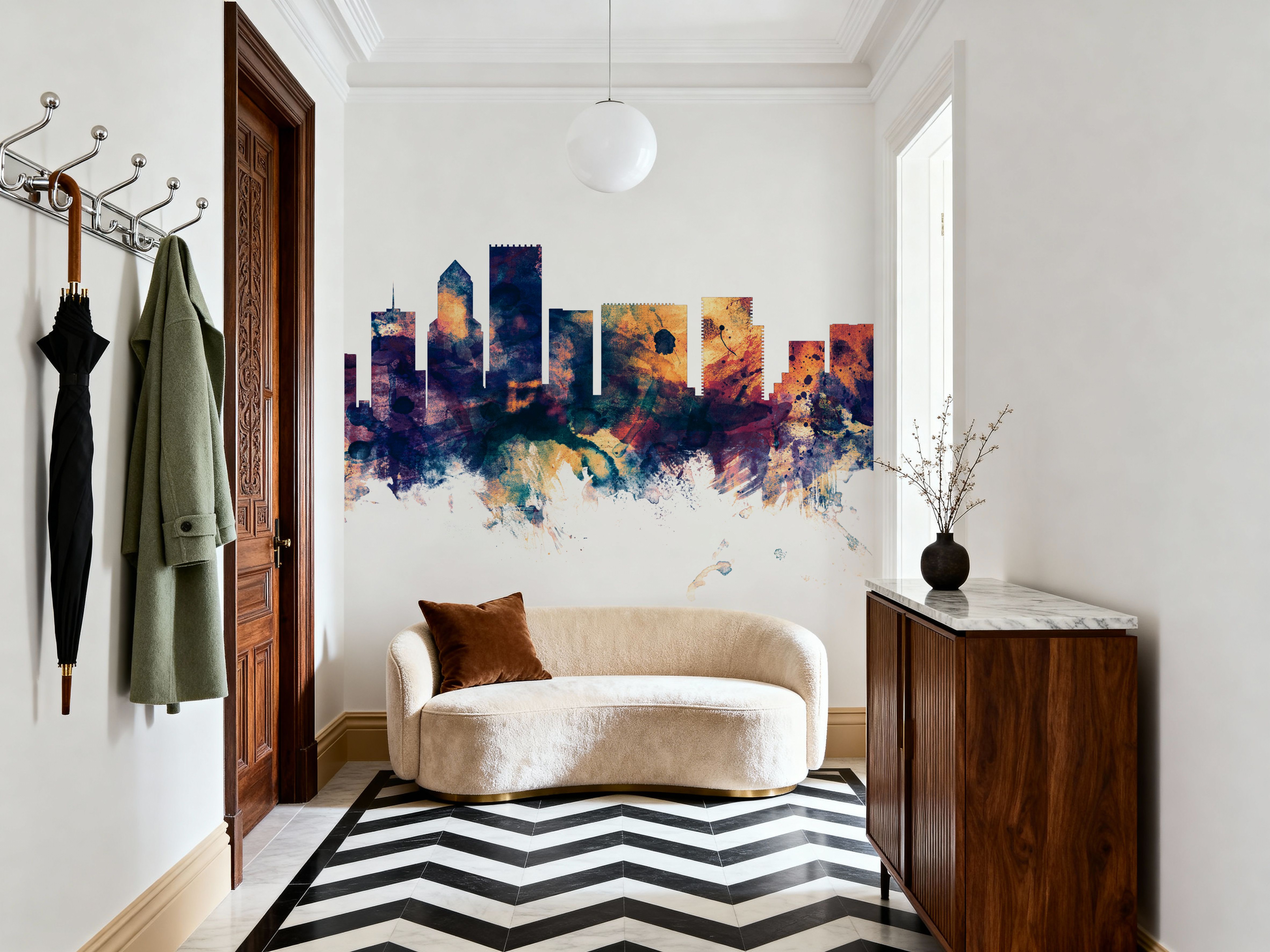 Portland Oregon Skyline Blue & Bronze, Wallpaper