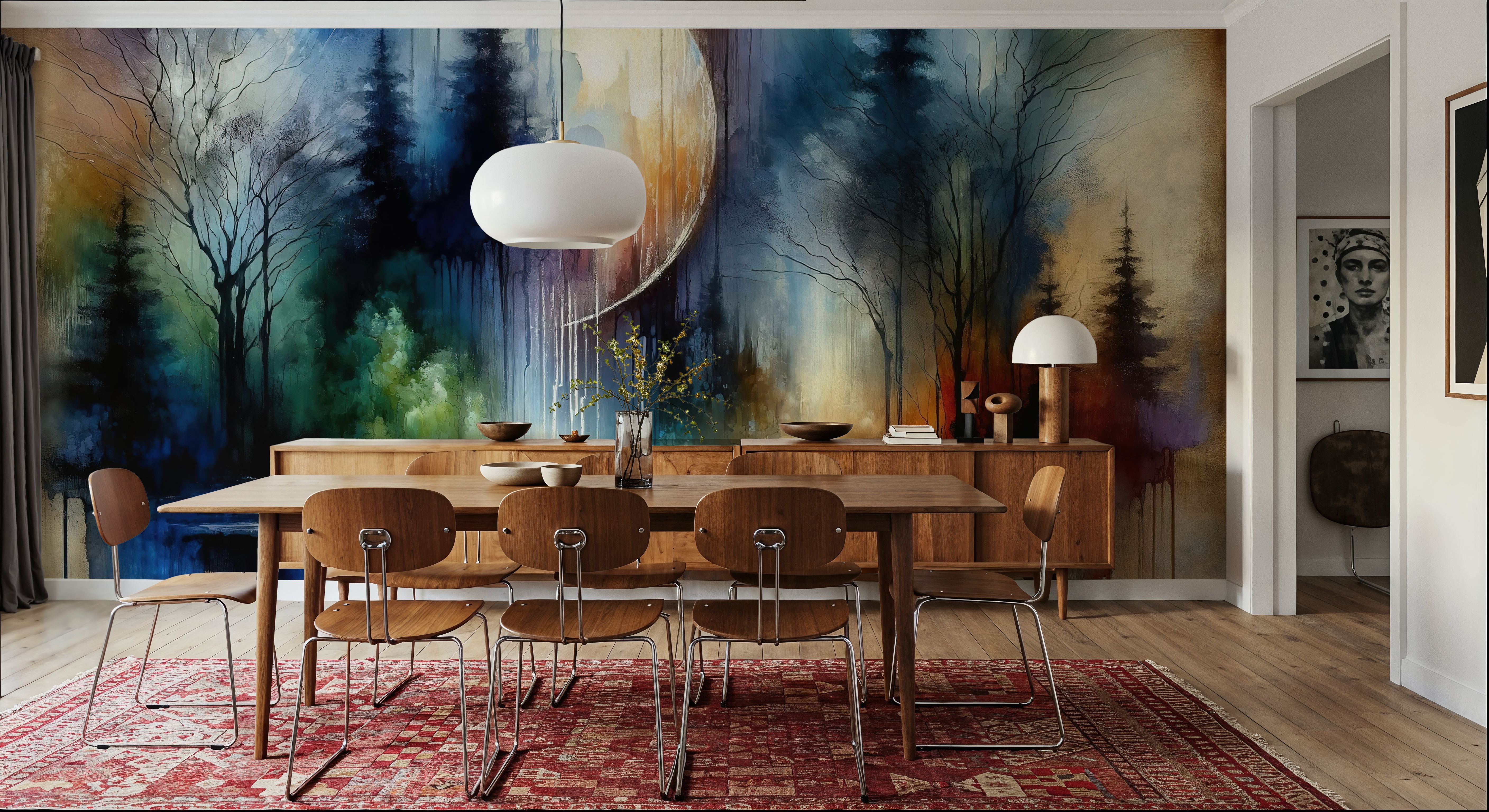 Watercolor Forest in Moonlight, Carte da parati