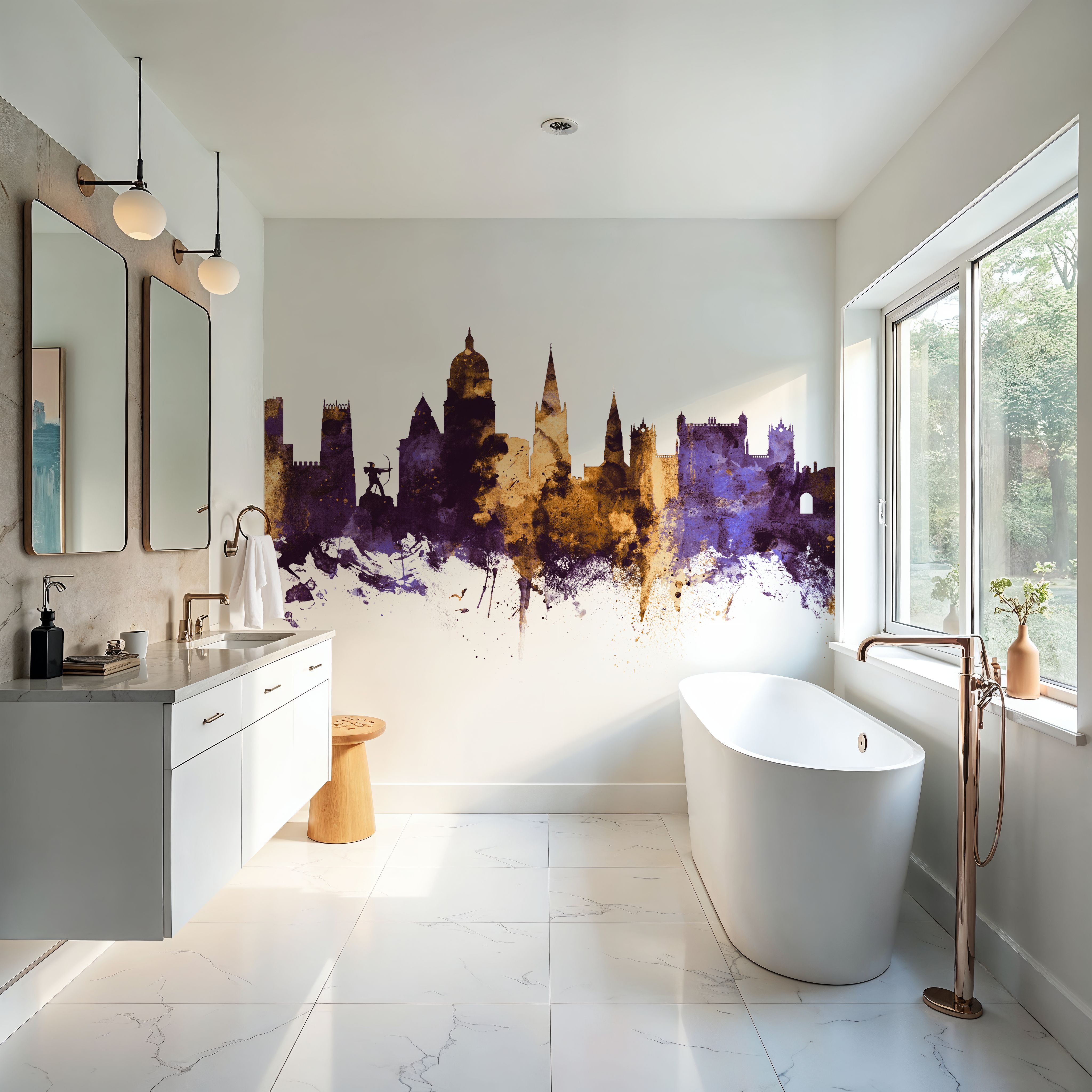 Nottingham England Skyline Purple & Gold