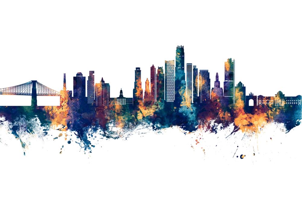 Brooklyn New York Skyline Blue & Bronze