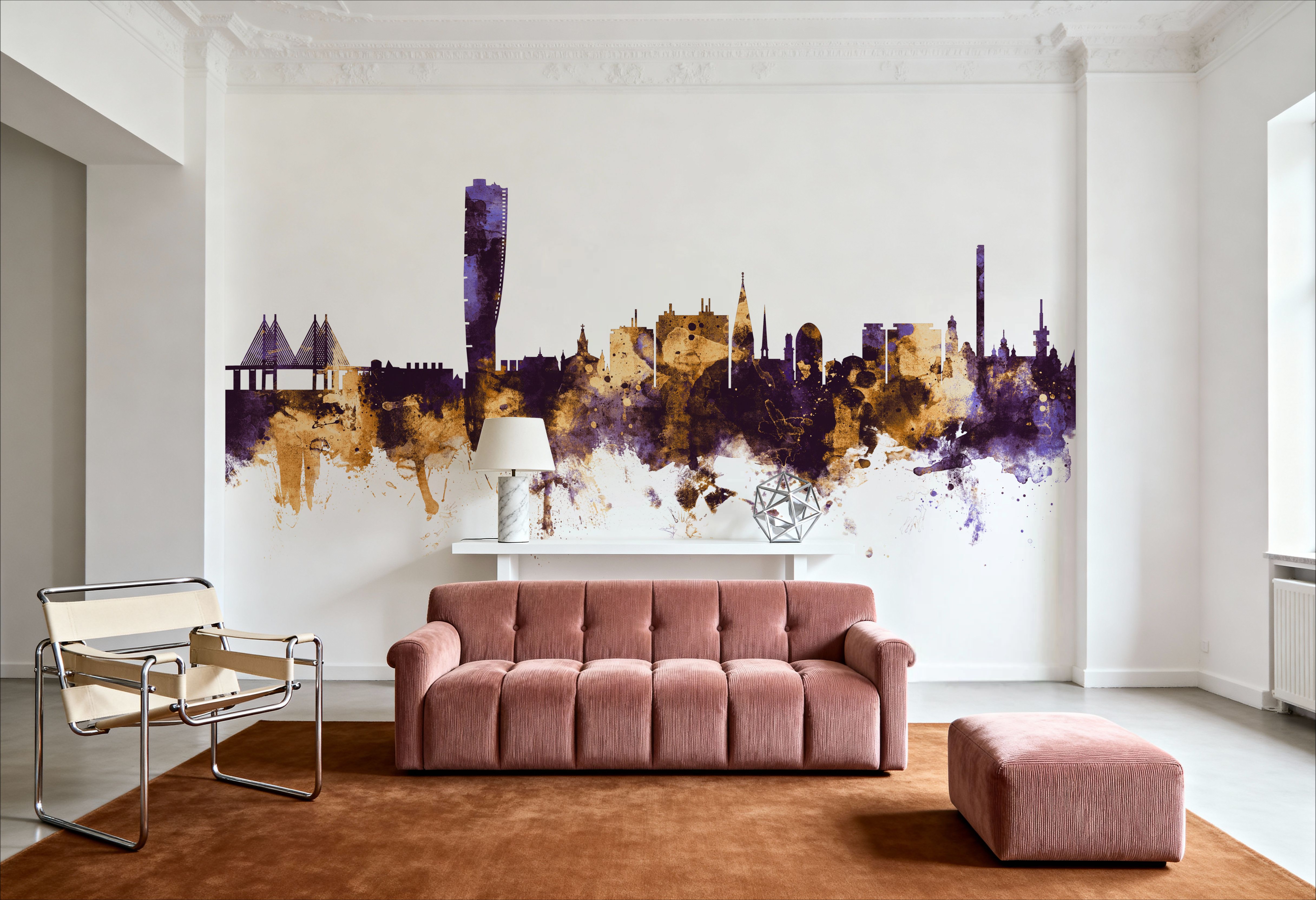 Malmö Sweden Skyline Purple & Gold, Carte da parati