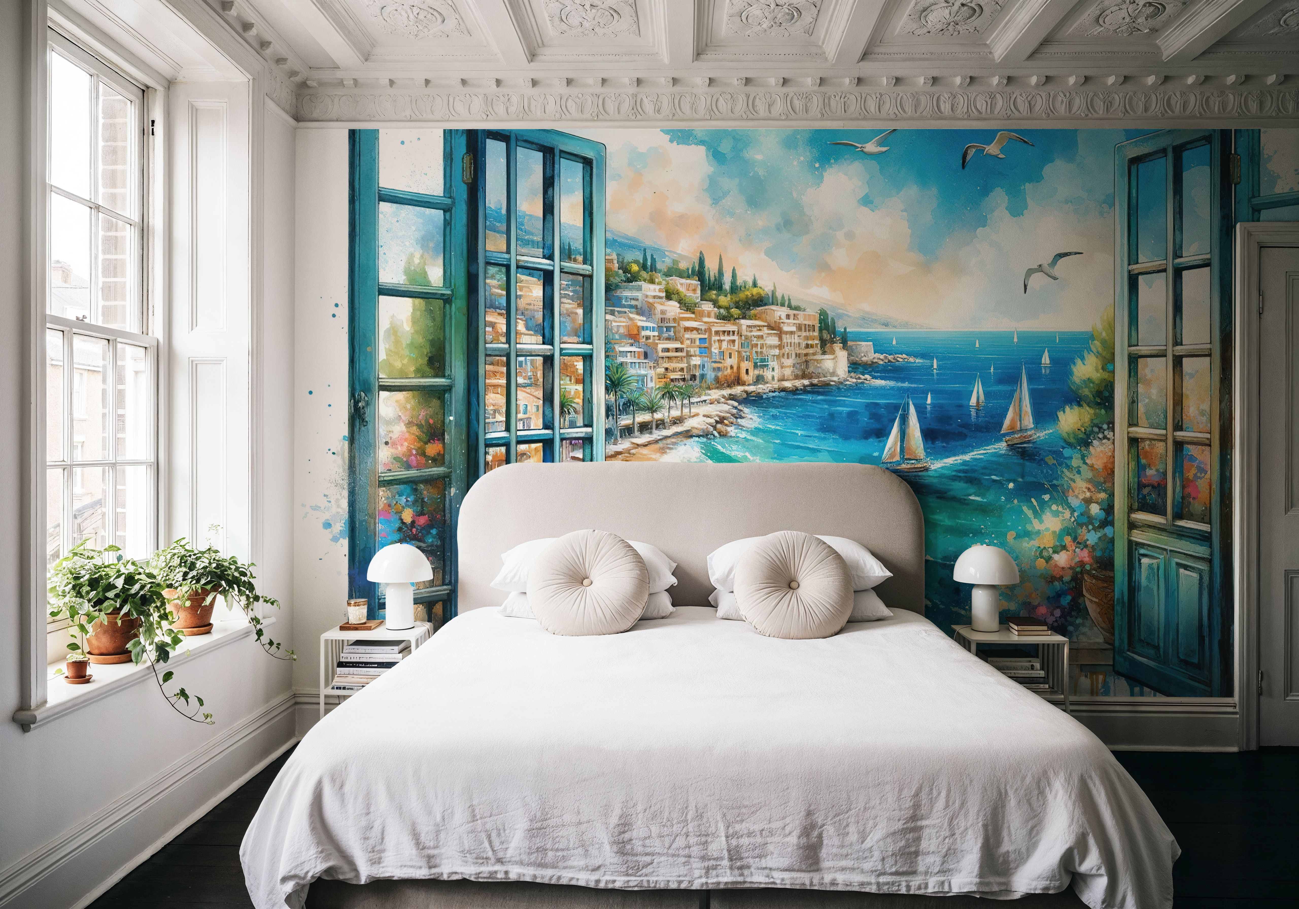 Mediterranean Coastline through Open Window