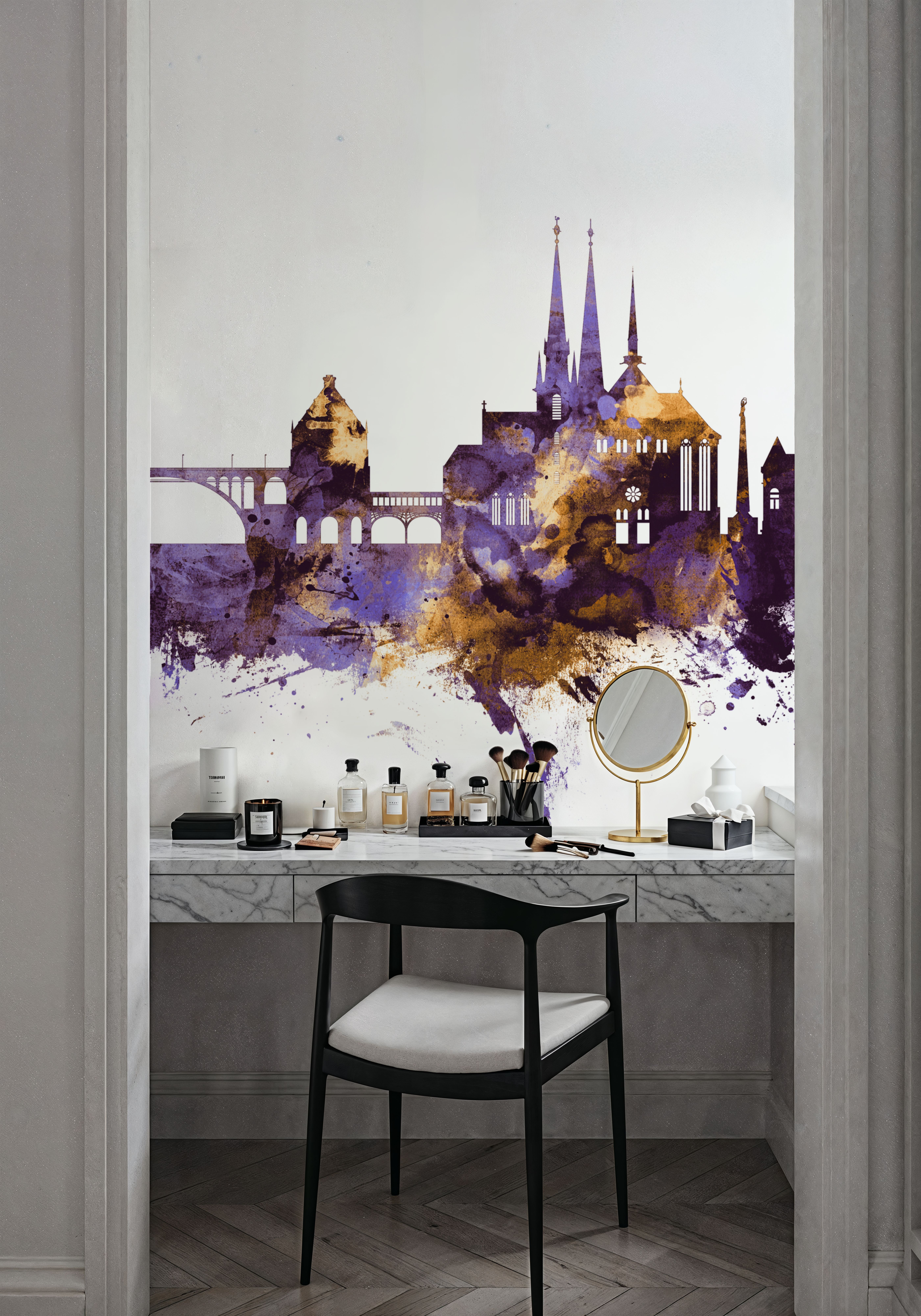 Luxembourg City Skyline Purple & Gold