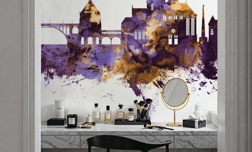 Luxembourg City Skyline Purple & Gold