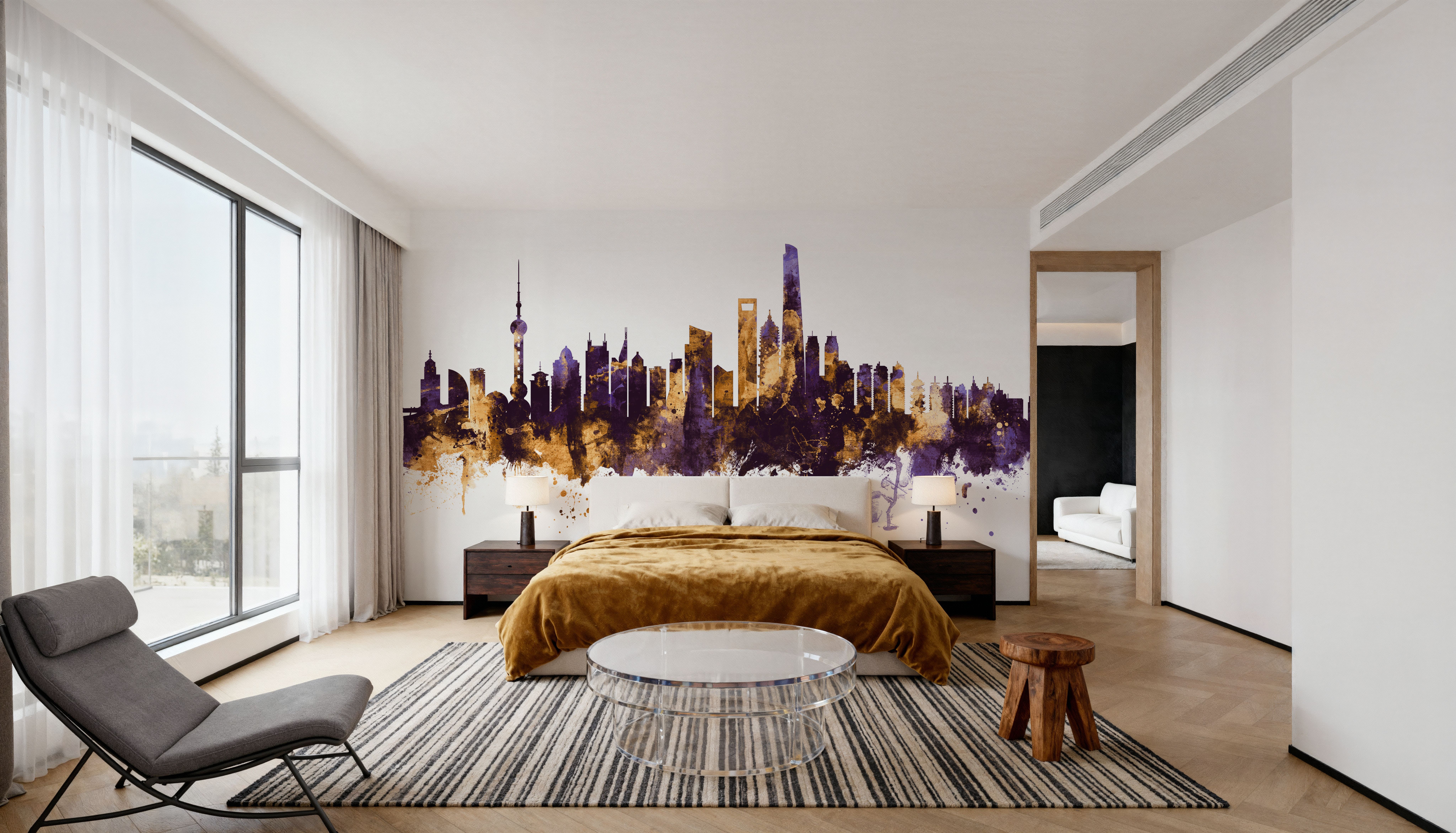 Shanghai China Skyline Purple & Gold