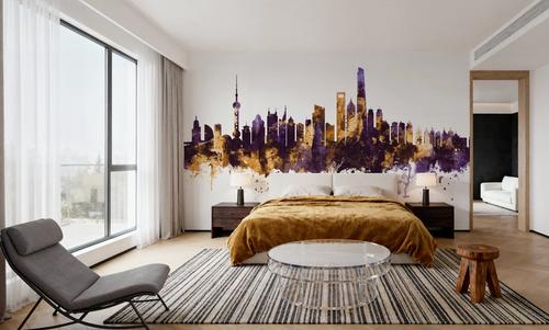 Shanghai China Skyline Purple & Gold