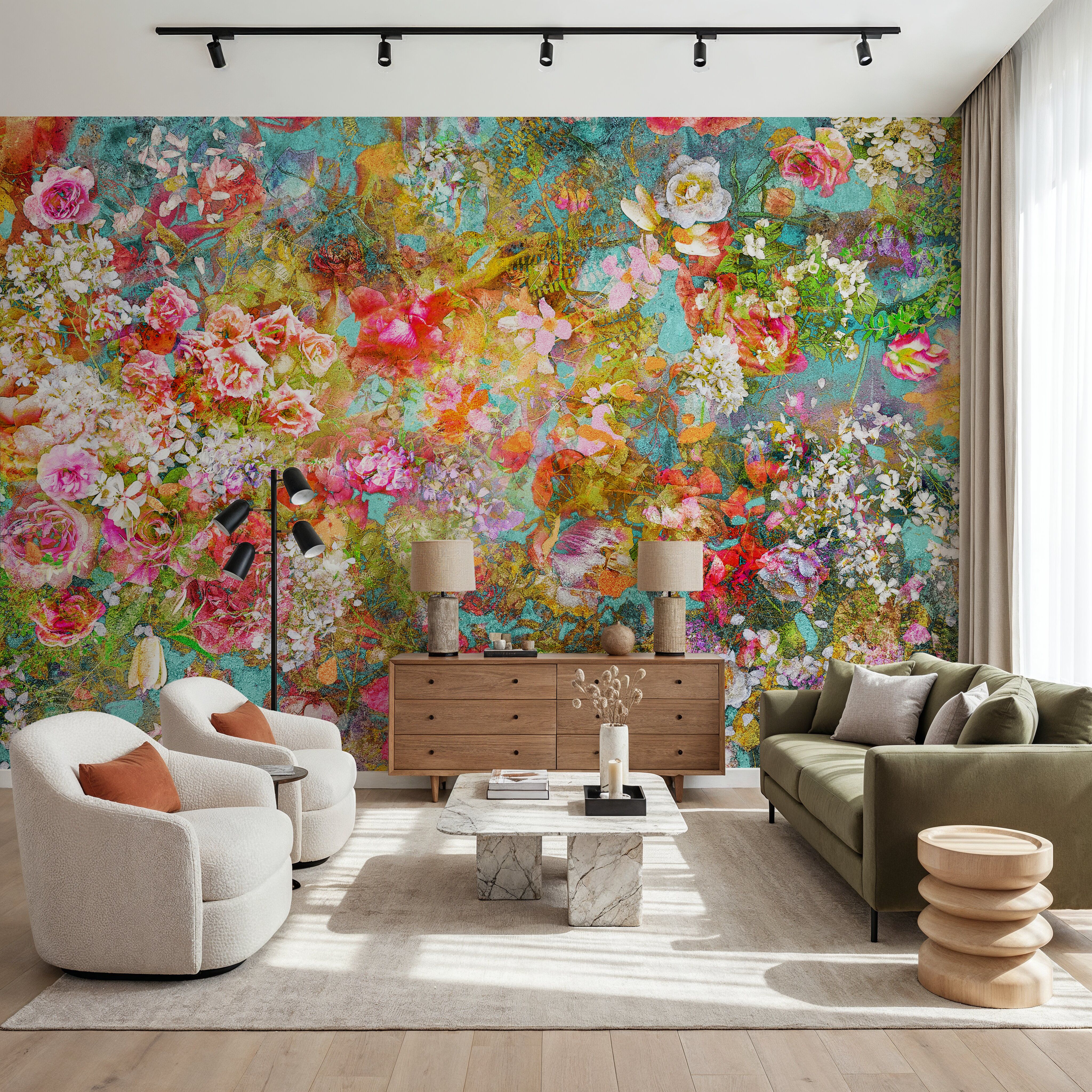 Wall Mural - Pastel Floral Fresco - Abstract mural wallpaper - Bedroom - Wallism US - Premium, Textured or Peel & Stick