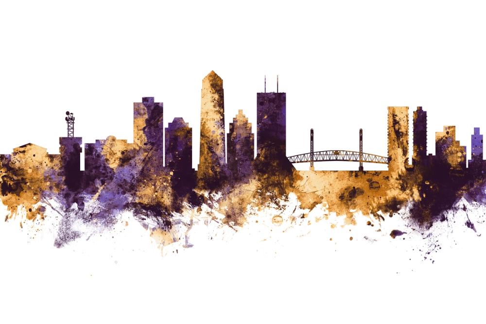 Jacksonville Florida Skyline Purple & Gold
