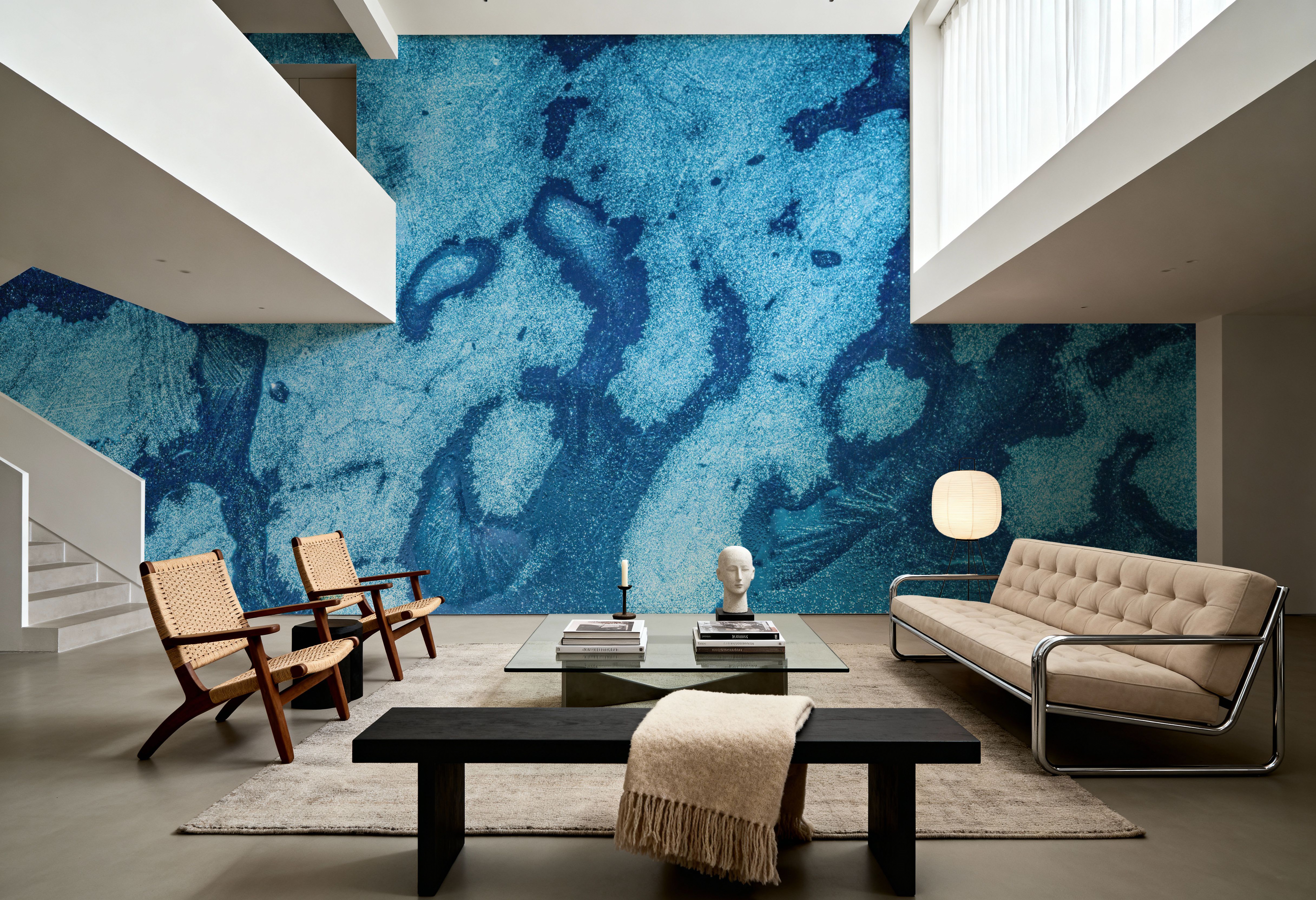 Wall Mural - Glacial Flow - Abstract Plaster & Stucco mural wallpaper - Hallway staircases - Wallism US - Premium, Textured or Peel & Stick