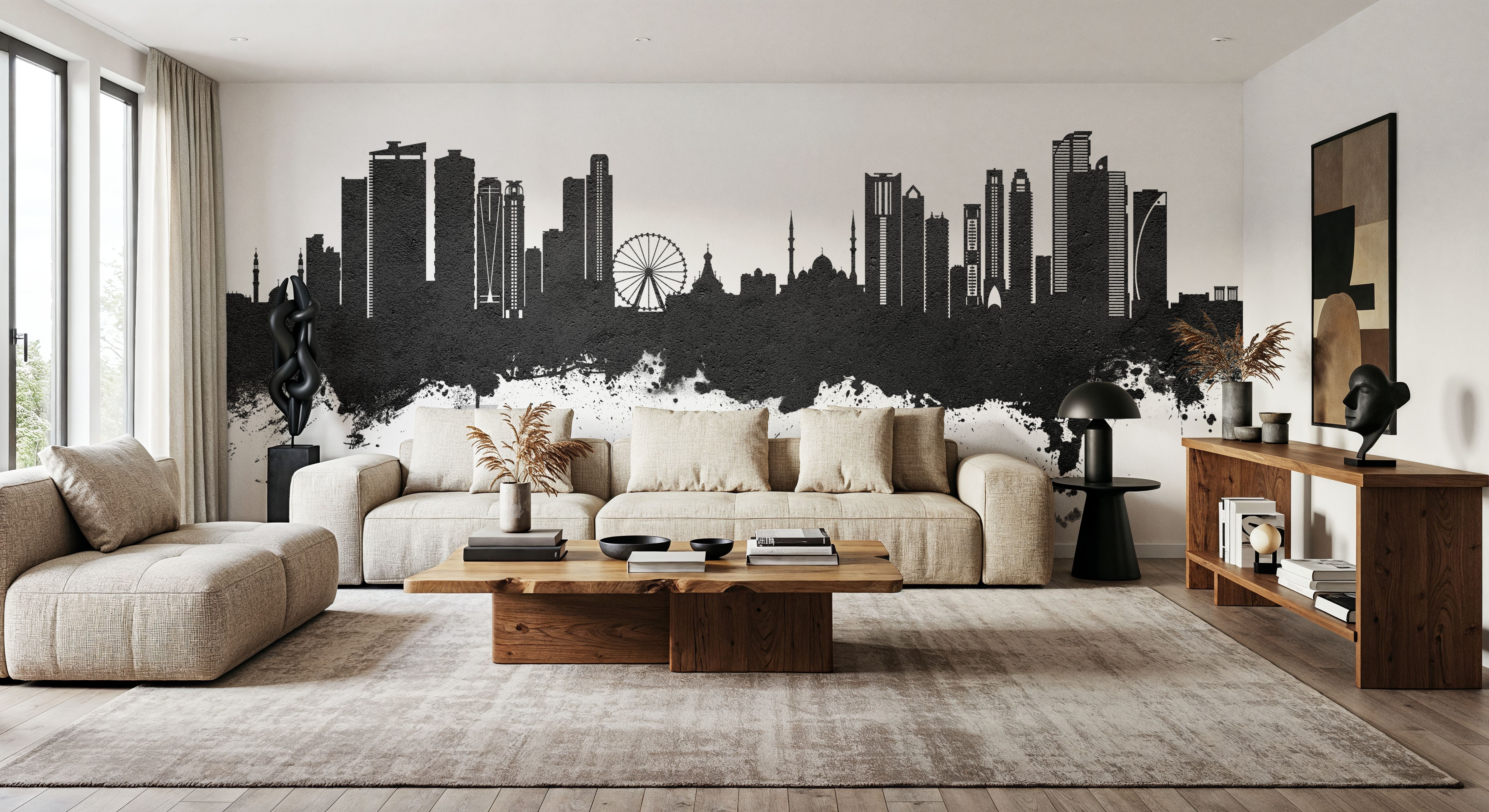 Sharjah Skyline Black & White, Wallpaper