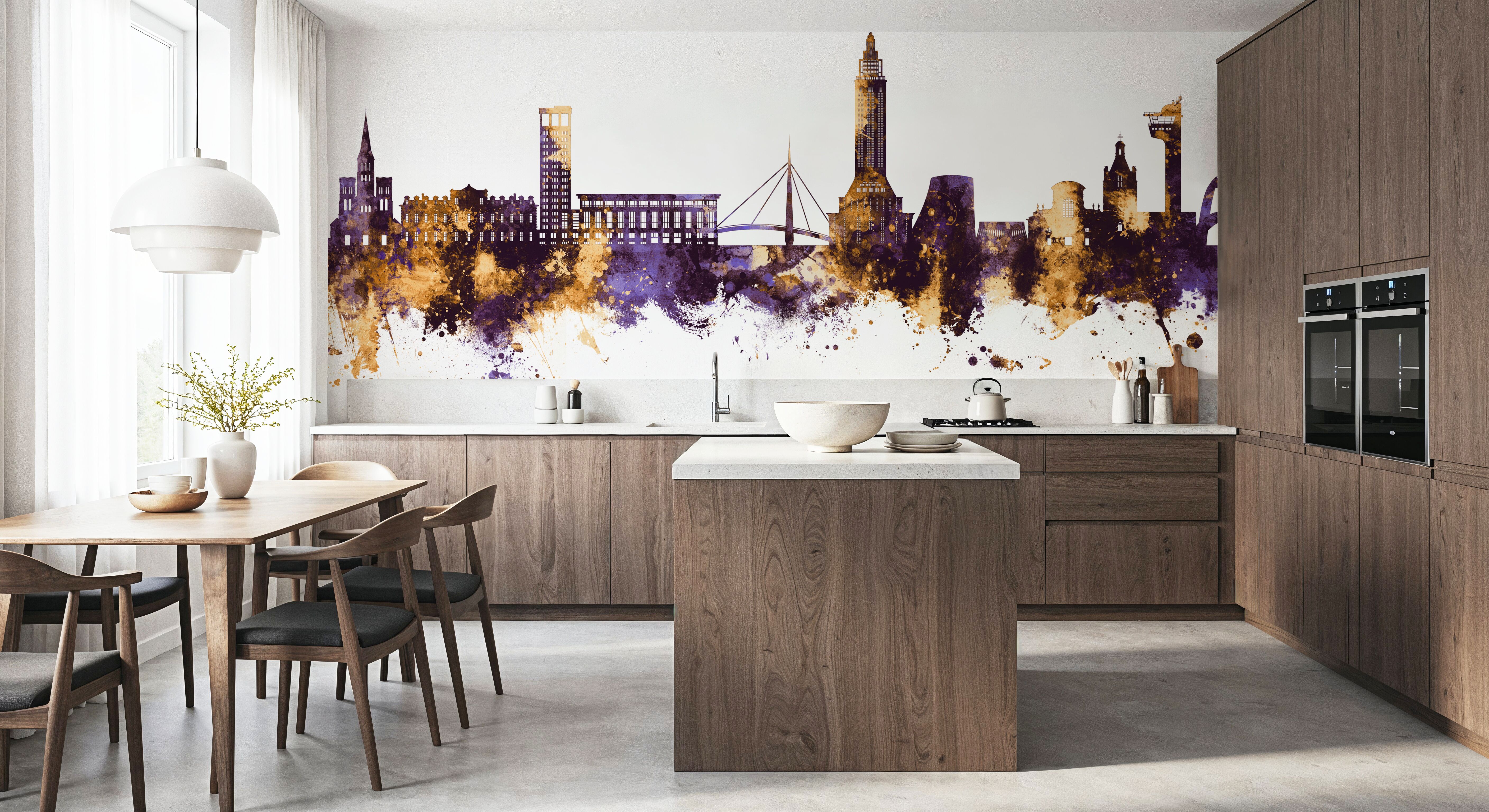 Le Havre France Skyline Purple & Gold