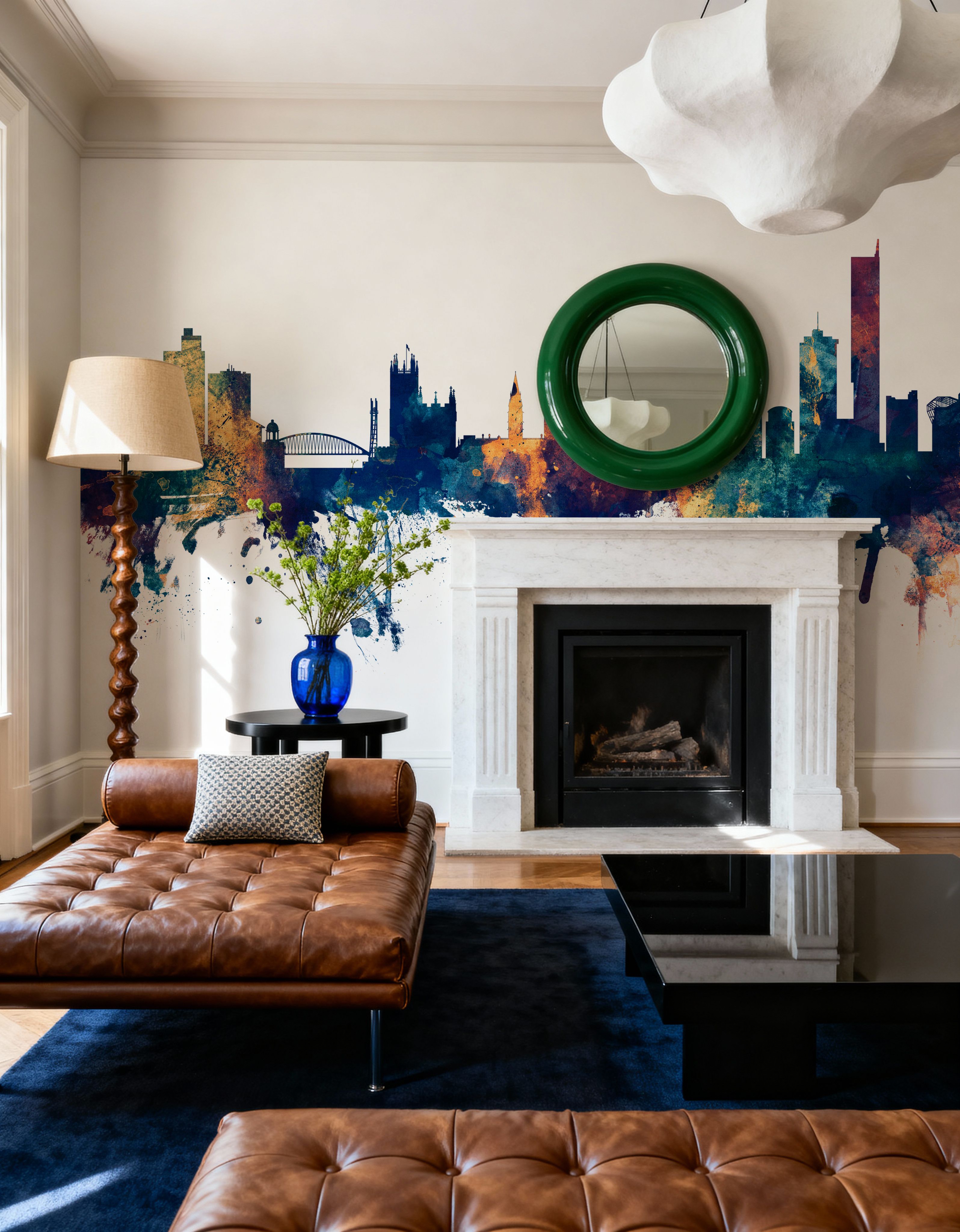 Manchester England Skyline Blue & Bronze