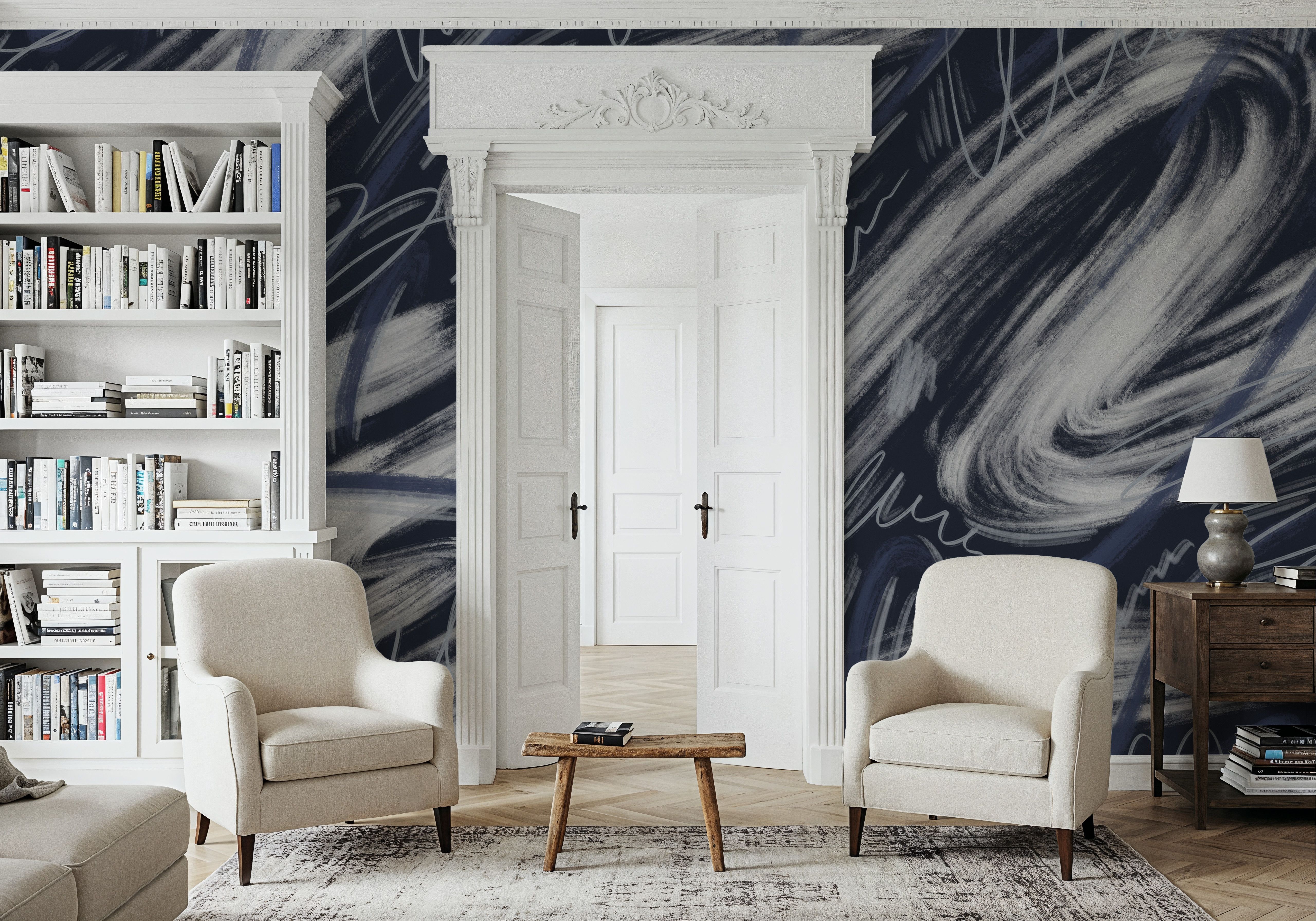 Scribble Flow, Blueberry, Wallpaper