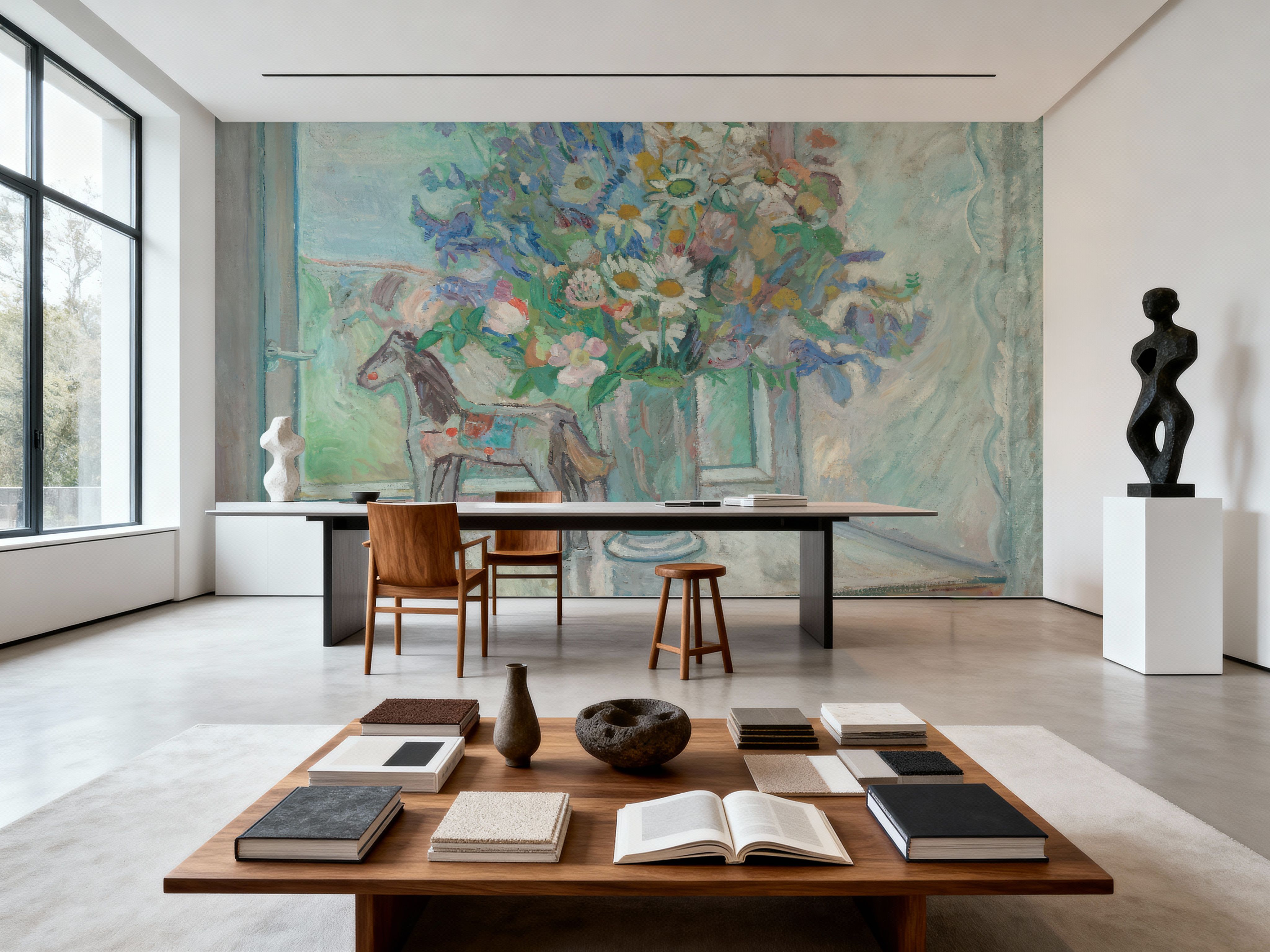 Flowers and Horse Figure By Window