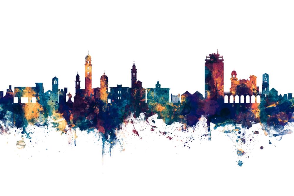 Lugano Switzerland Skyline Blue & Bronze