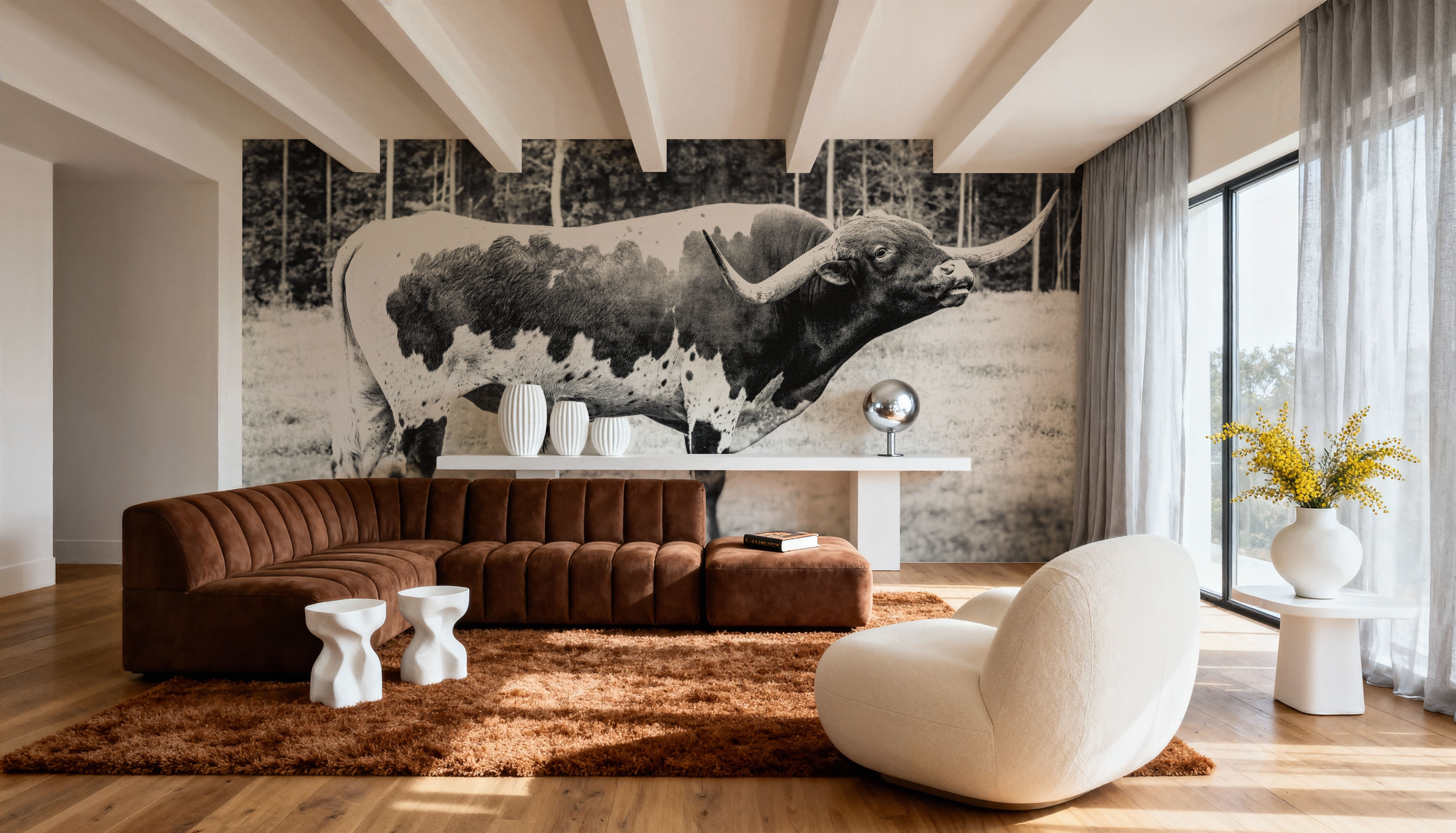 Longhorn Bull BW