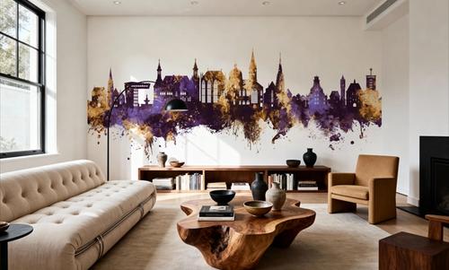 Aachen Germany Skyline Purple & Gold