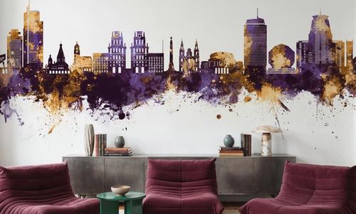 Minsk Belarus Skyline Purple & Gold