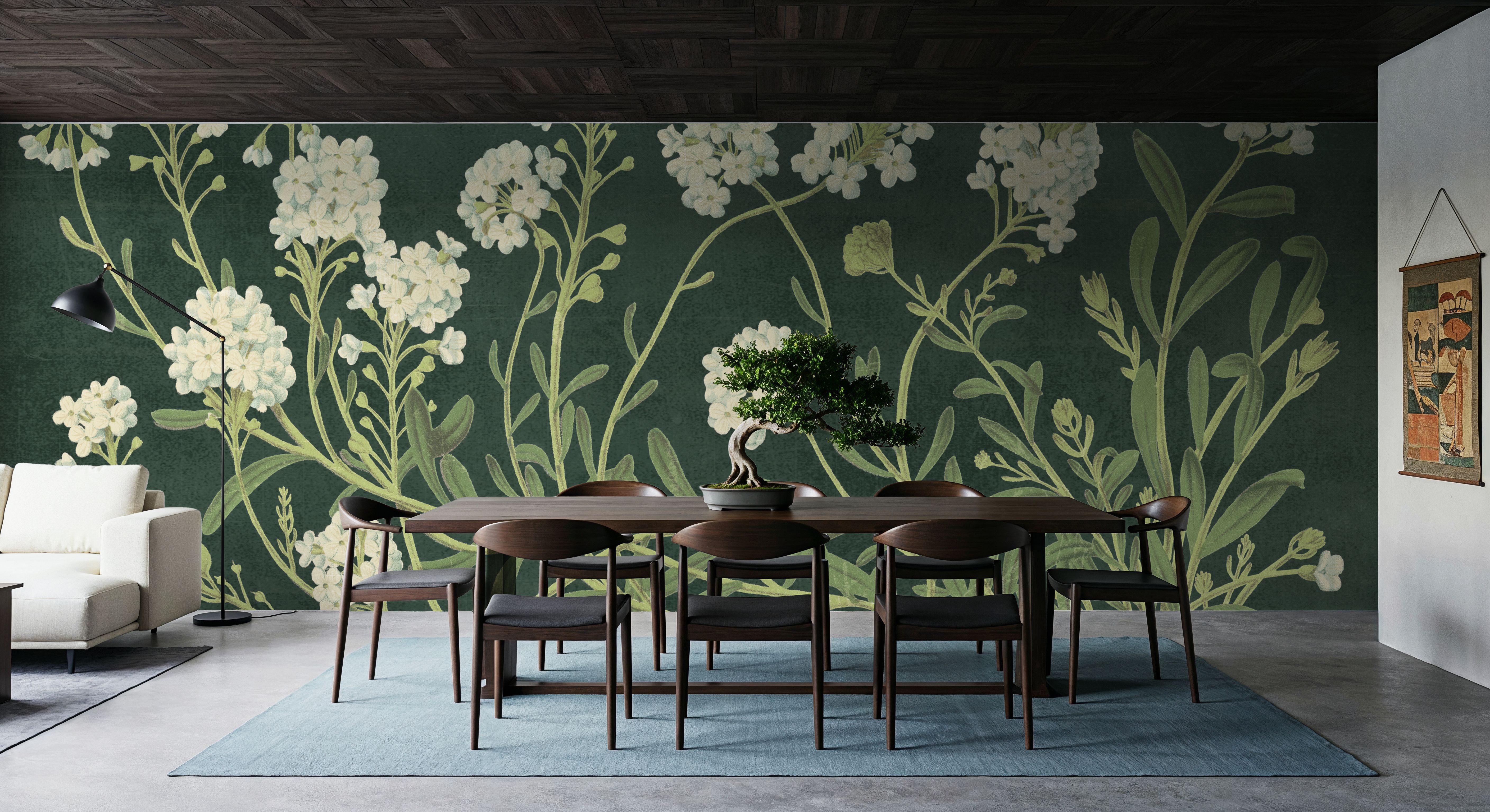 Vintage Flowers on Green