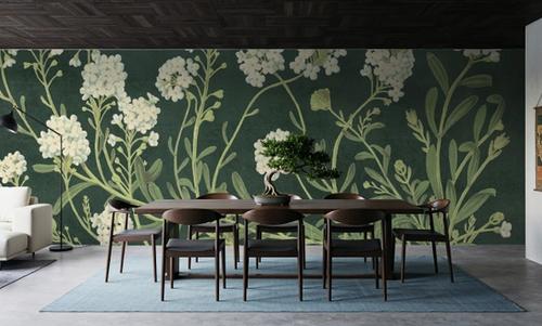 Vintage Flowers on Green