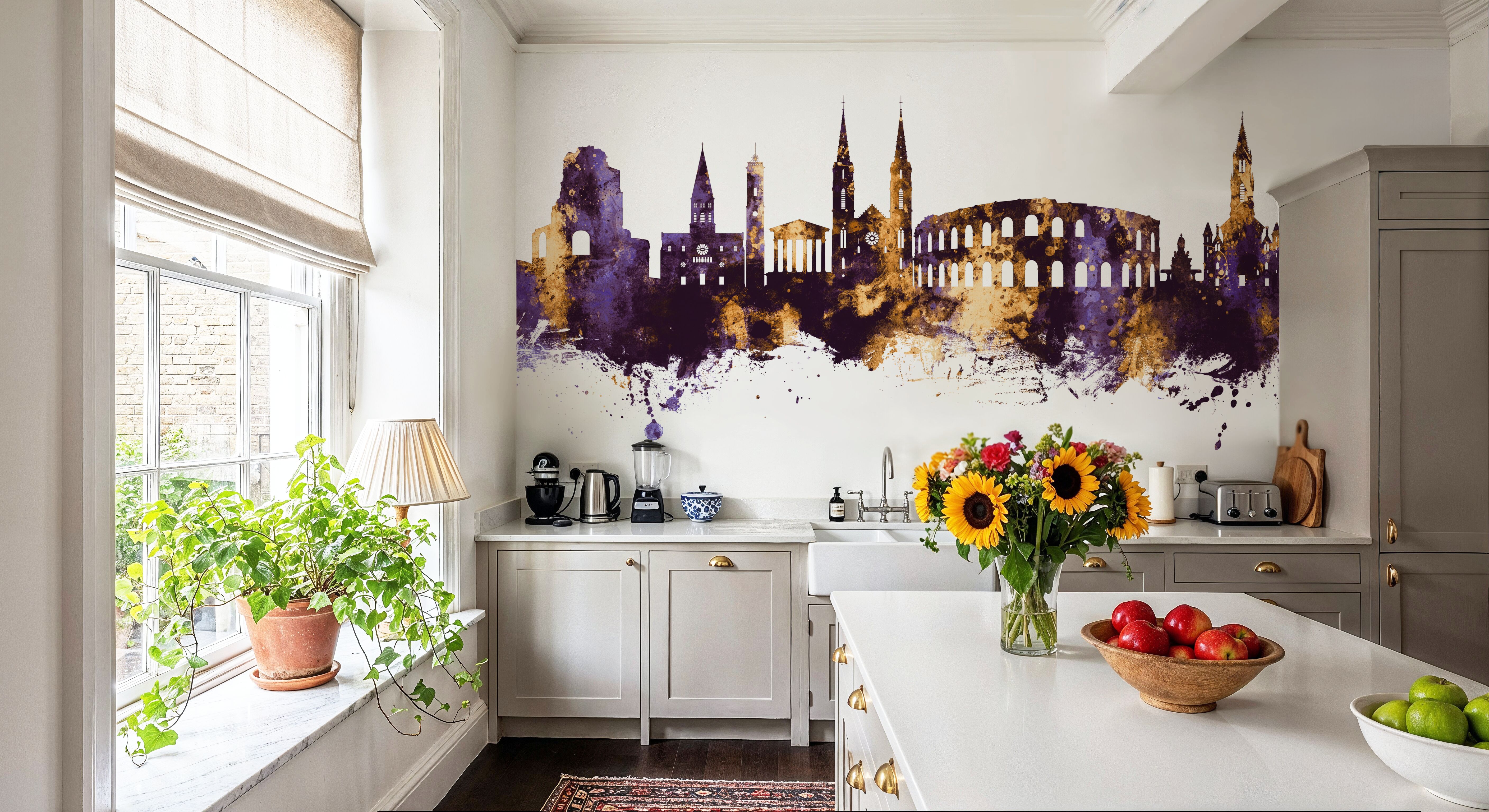 Nîmes France Skyline Purple & Gold, Wallpaper