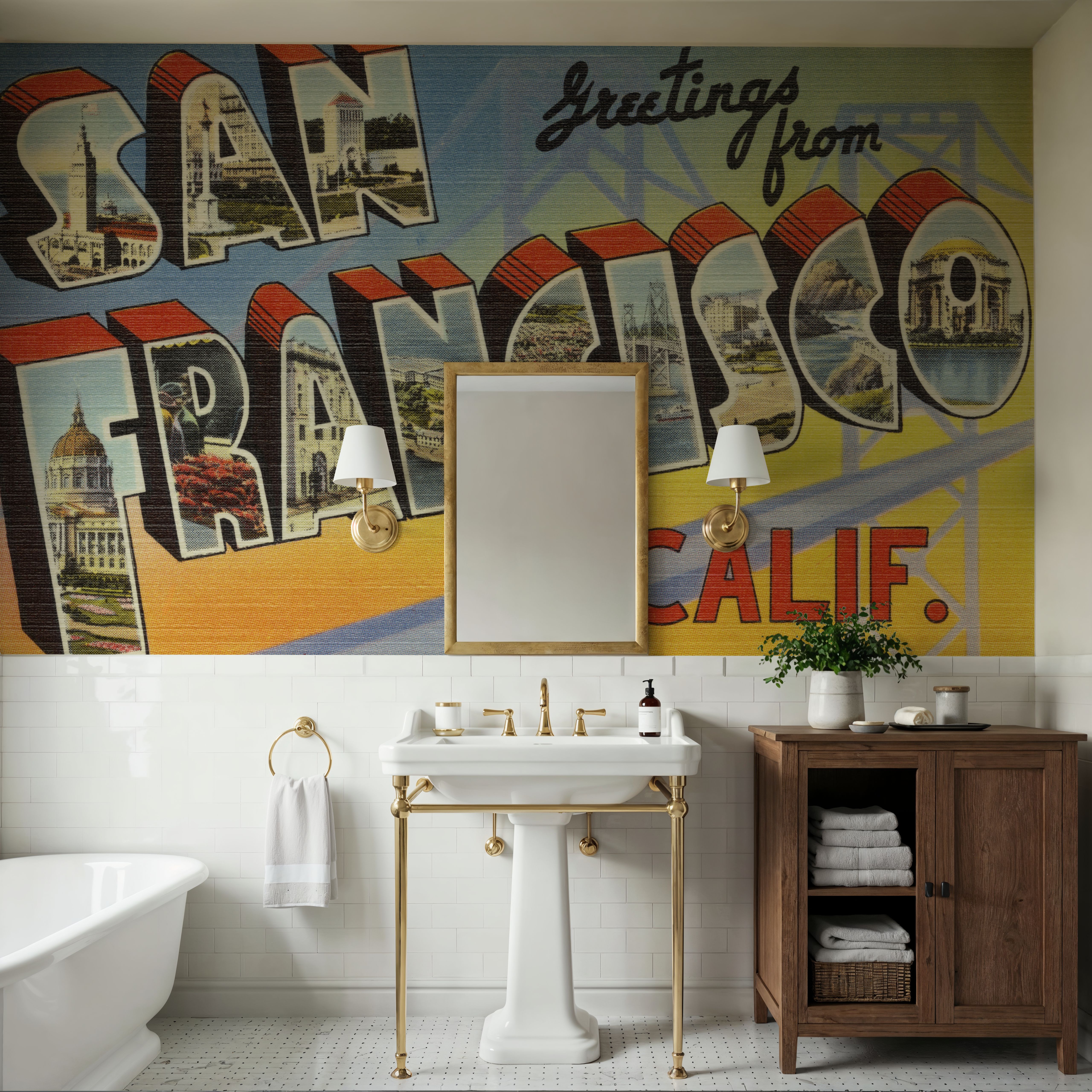 Greetings from San Francisco - Screenprint Postcard, Wallpaper