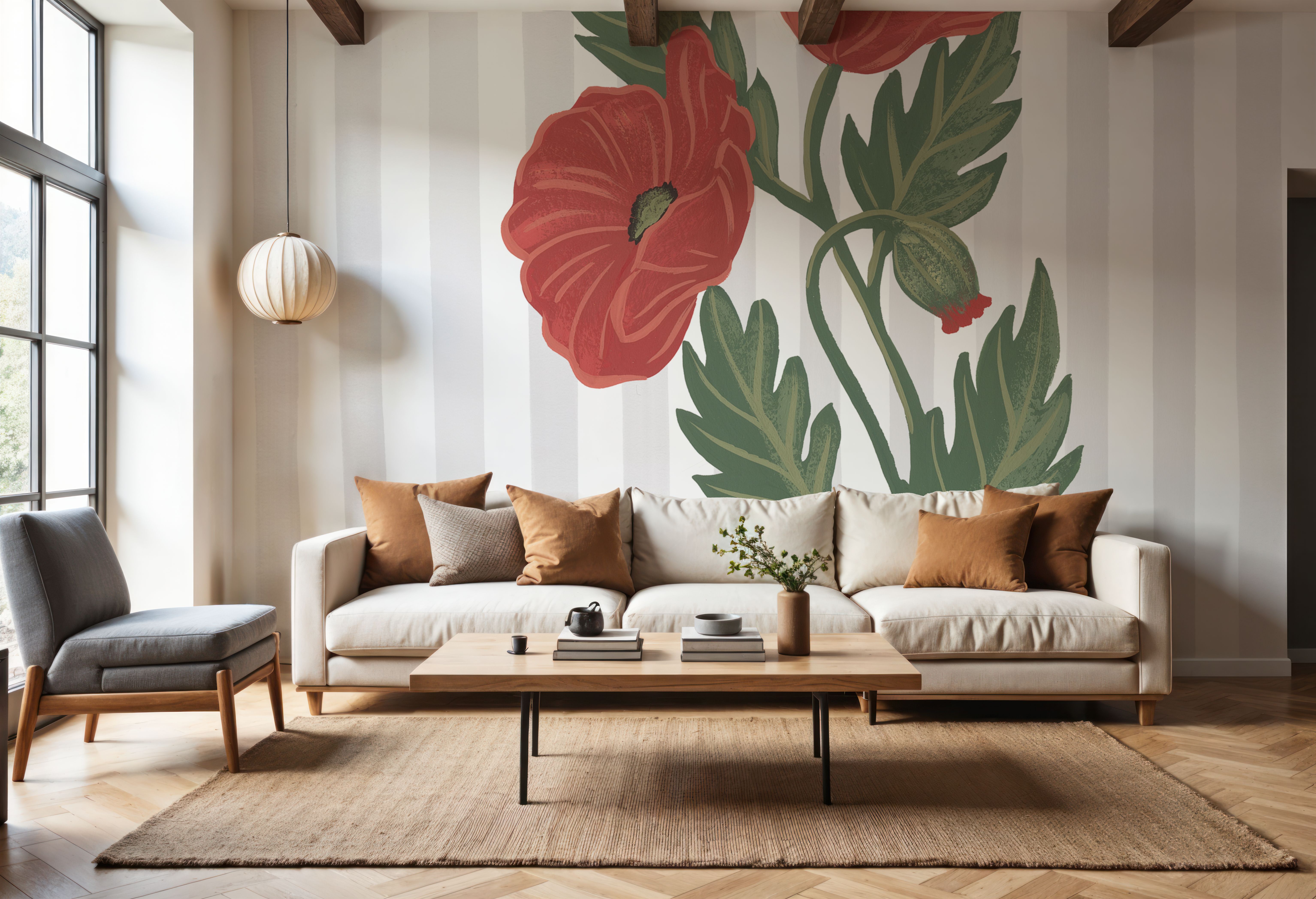 Wall Mural - Winter Spirit Poppy - Stripes mural wallpaper - Bedroom - Wallism US - Premium, Textured or Peel & Stick