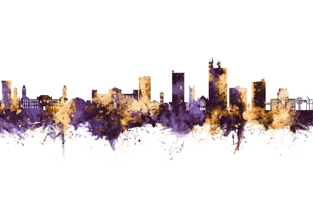 Lubbock Texas Skyline Purple & Gold