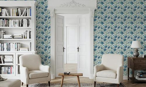 Indial Floral, Teal on Cream