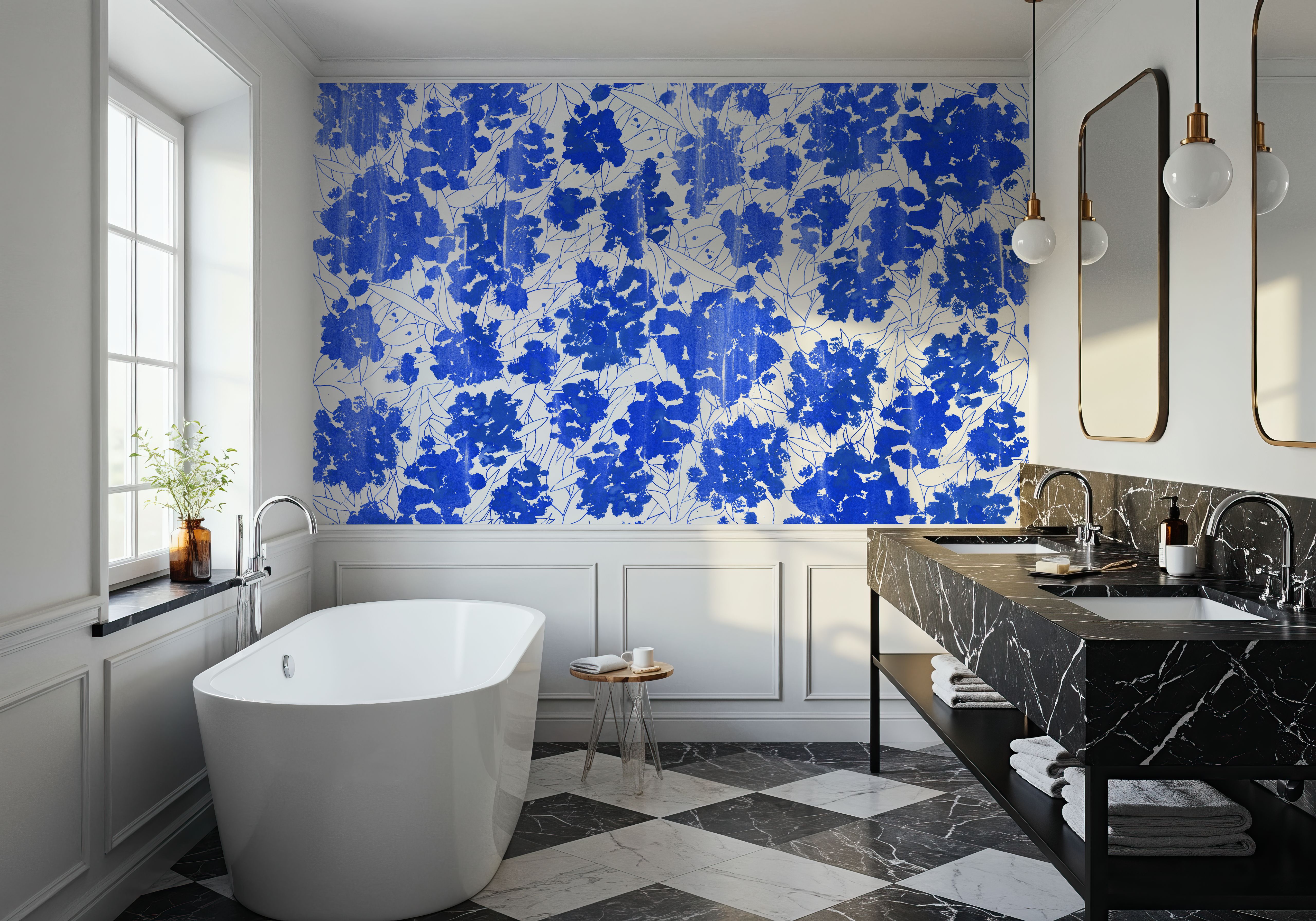 Indigo Poufs on White