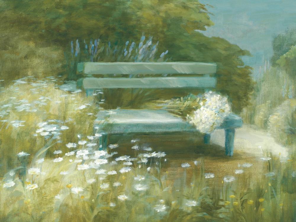 Garden Bench with Daisy Bouquet