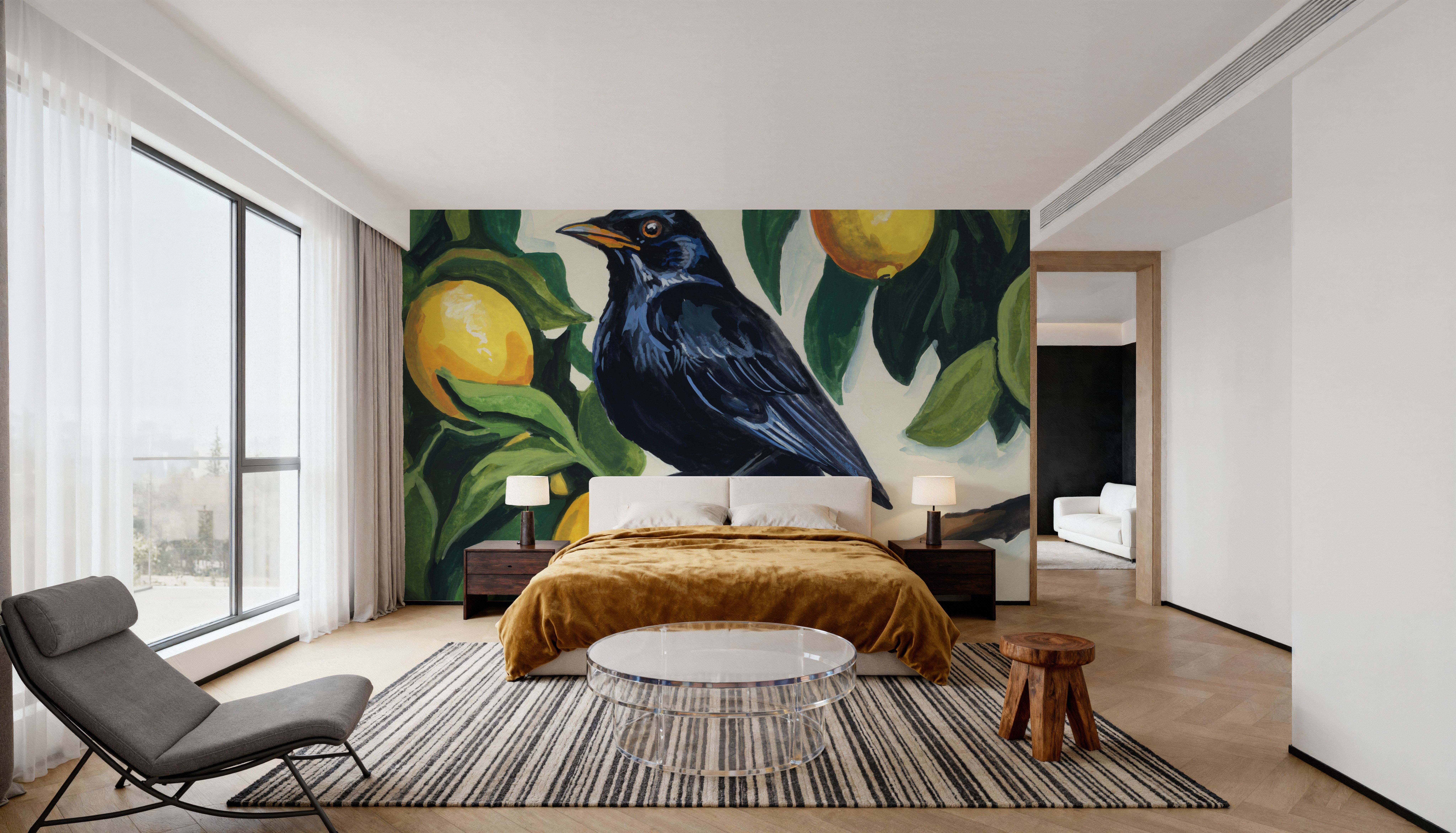 Bird with Lemon Branch, Papier peint