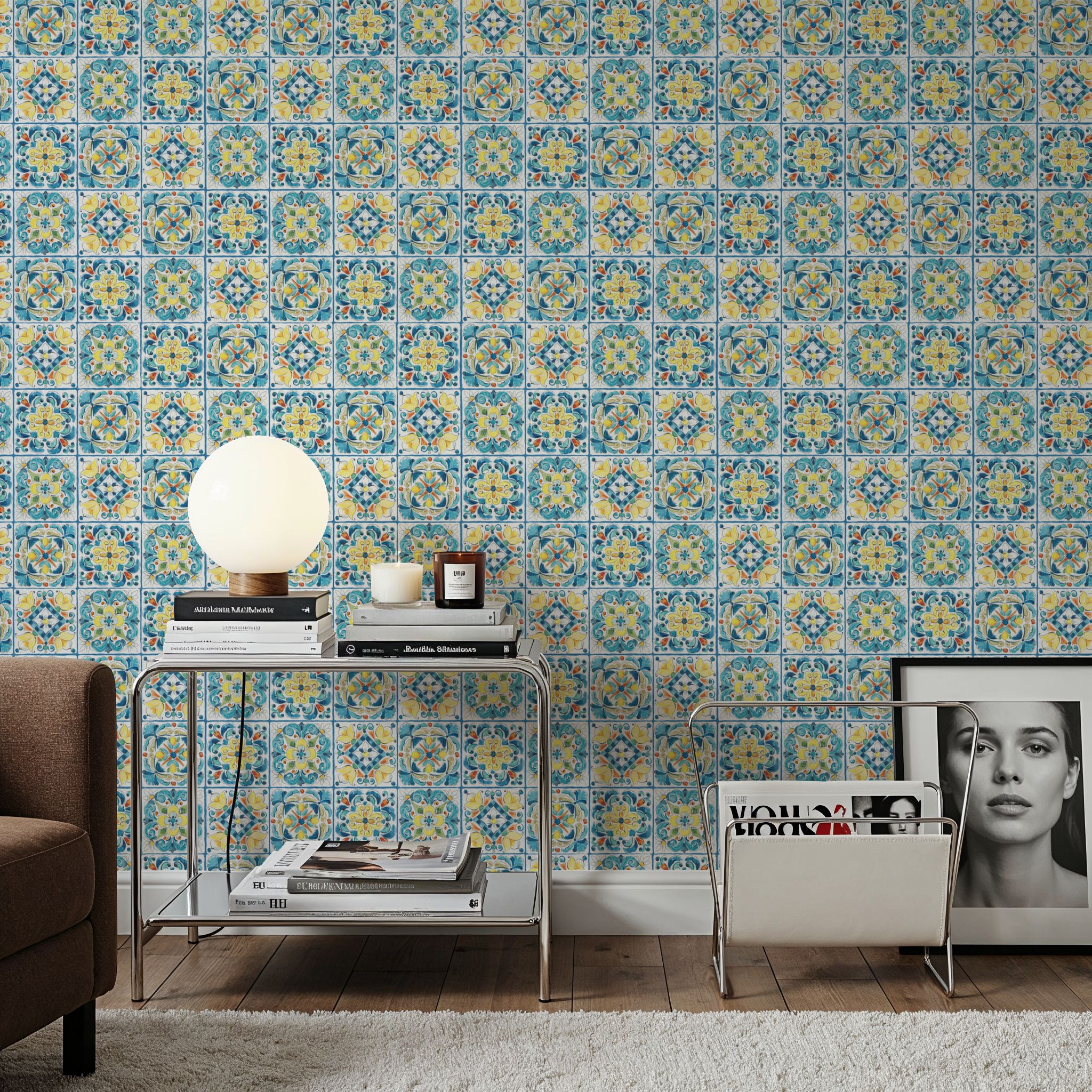 Maritime Tiles White and Blue, Wallpaper