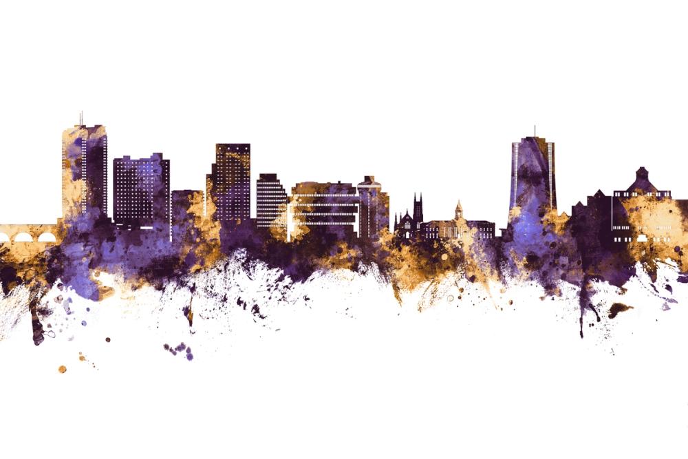 Stamford Connecticut Skyline Purple & Gold